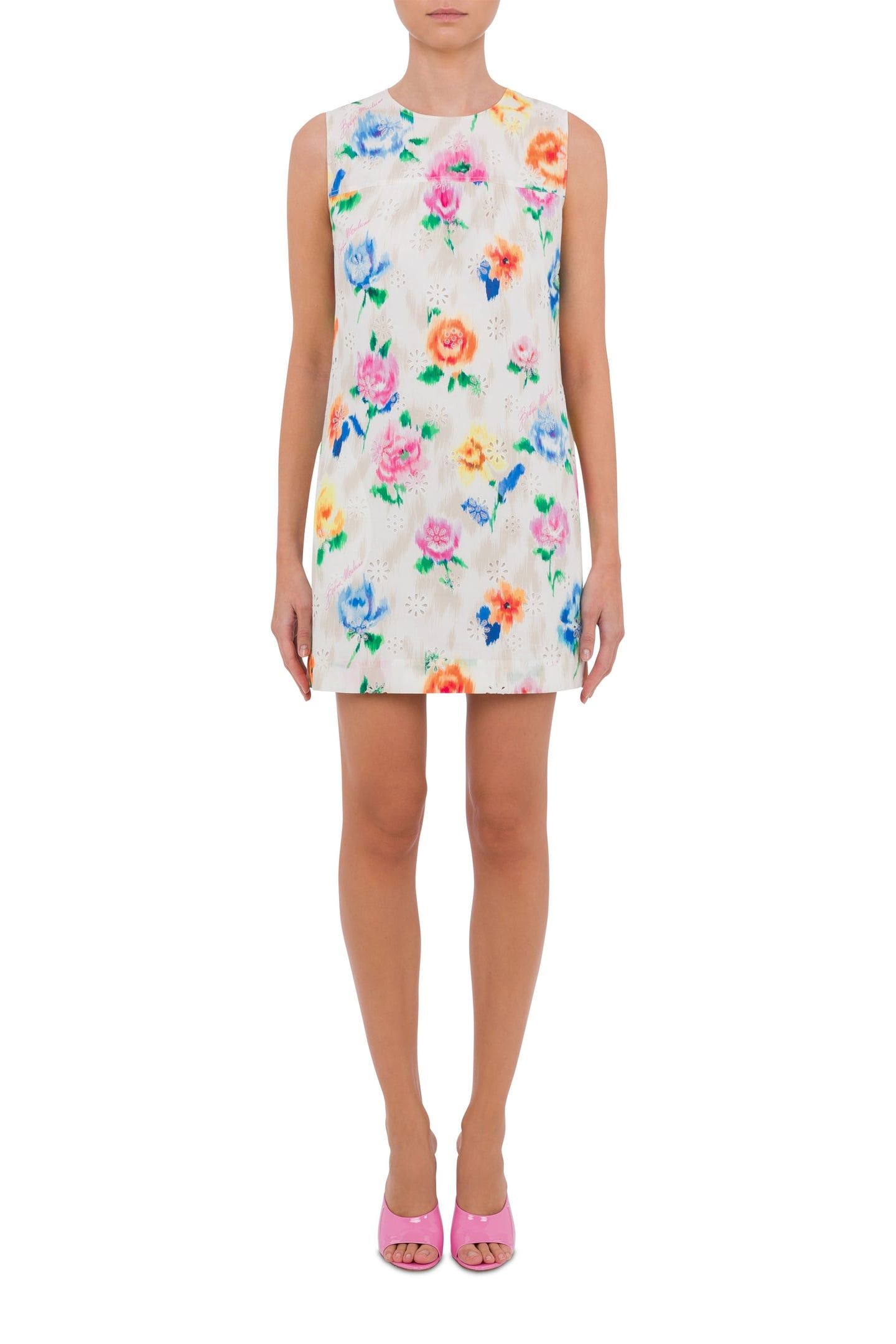 SHORT DRESS IN BRODERIE ANGLAISE FLOWER CHINÉ WHITE 1