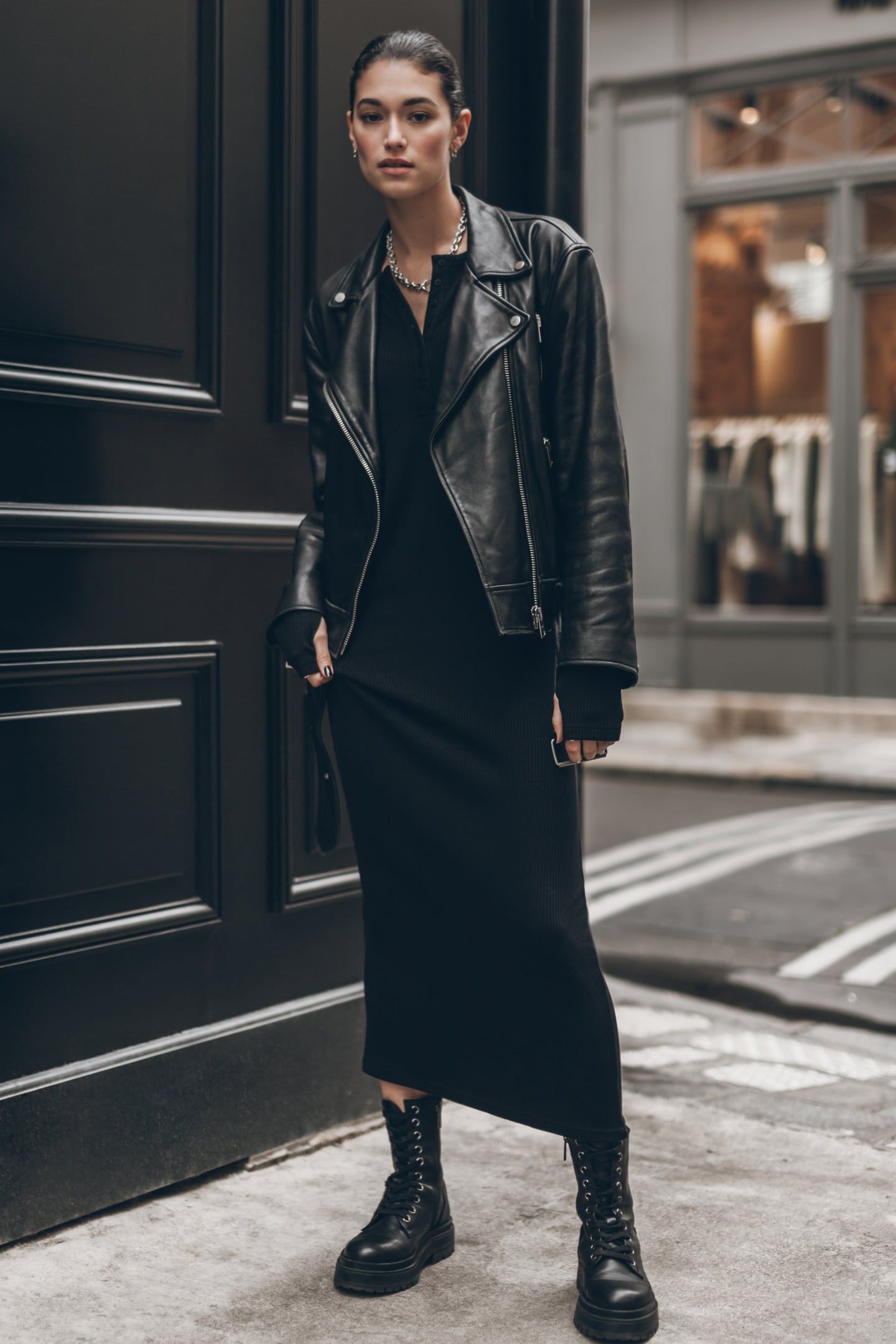 THE BLACK BUTTONED RIBBED DRESS BLACK 1