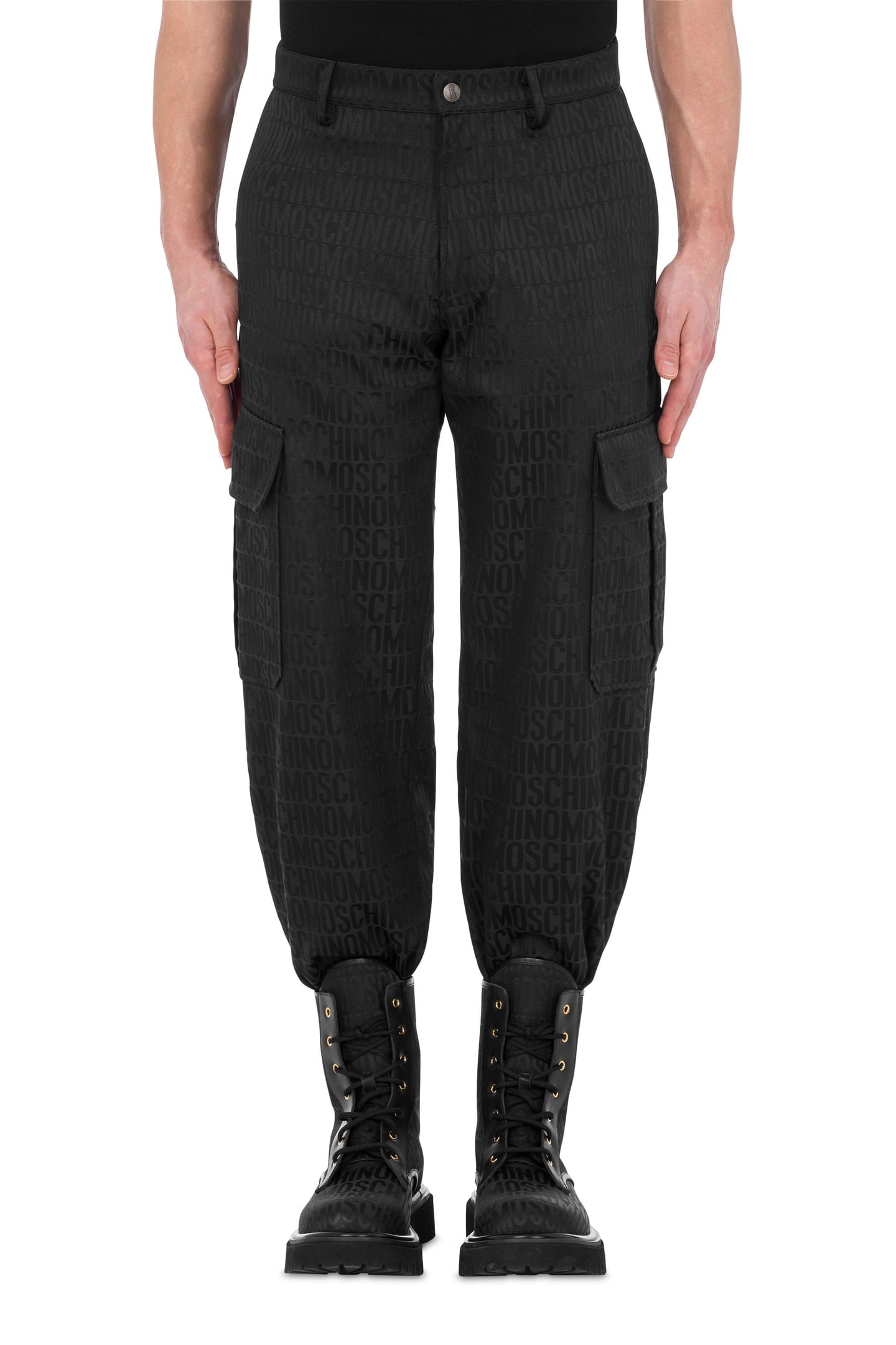 HEAVY NYLON TROUSERS ALLOVER LOGO BLACK 1