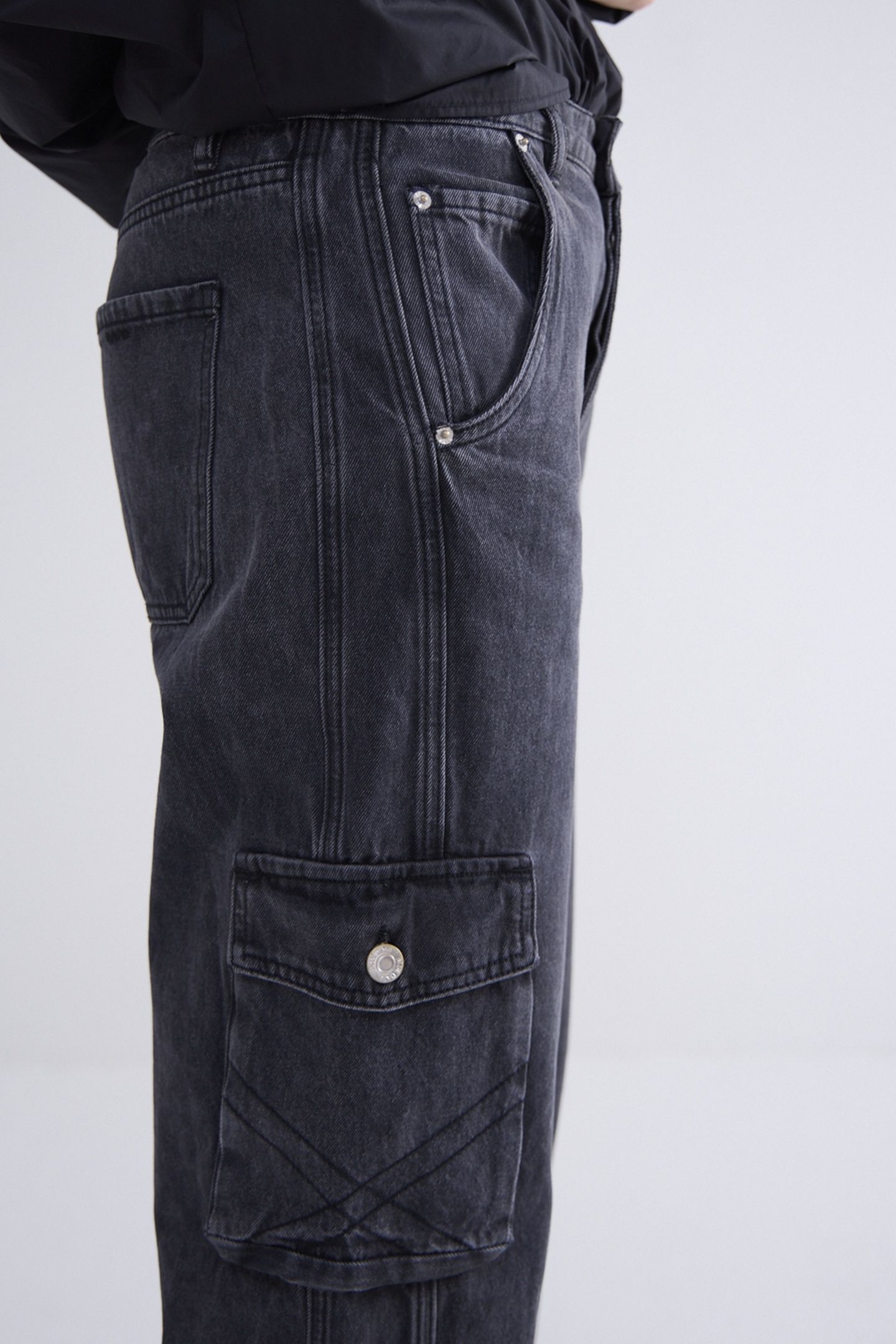CARGO JEANS BAGGY BLACK COTTON JEANS BLACK DENIM 4