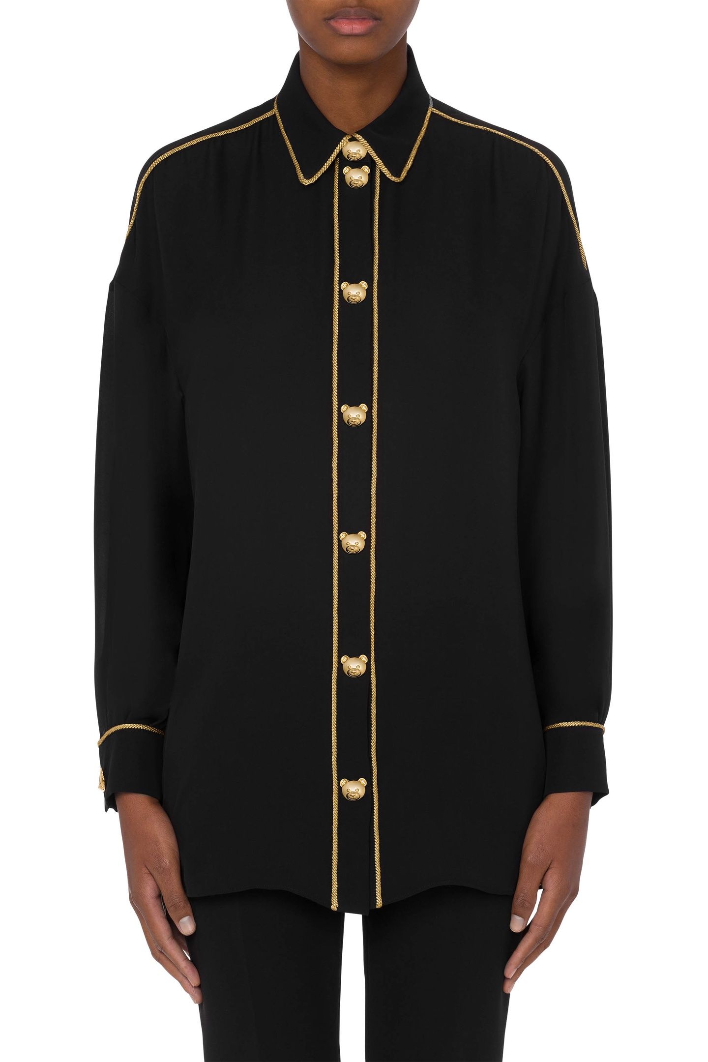 TEDDY BUTTONS SILK CHARMEUSE SHIRT BLACK 1