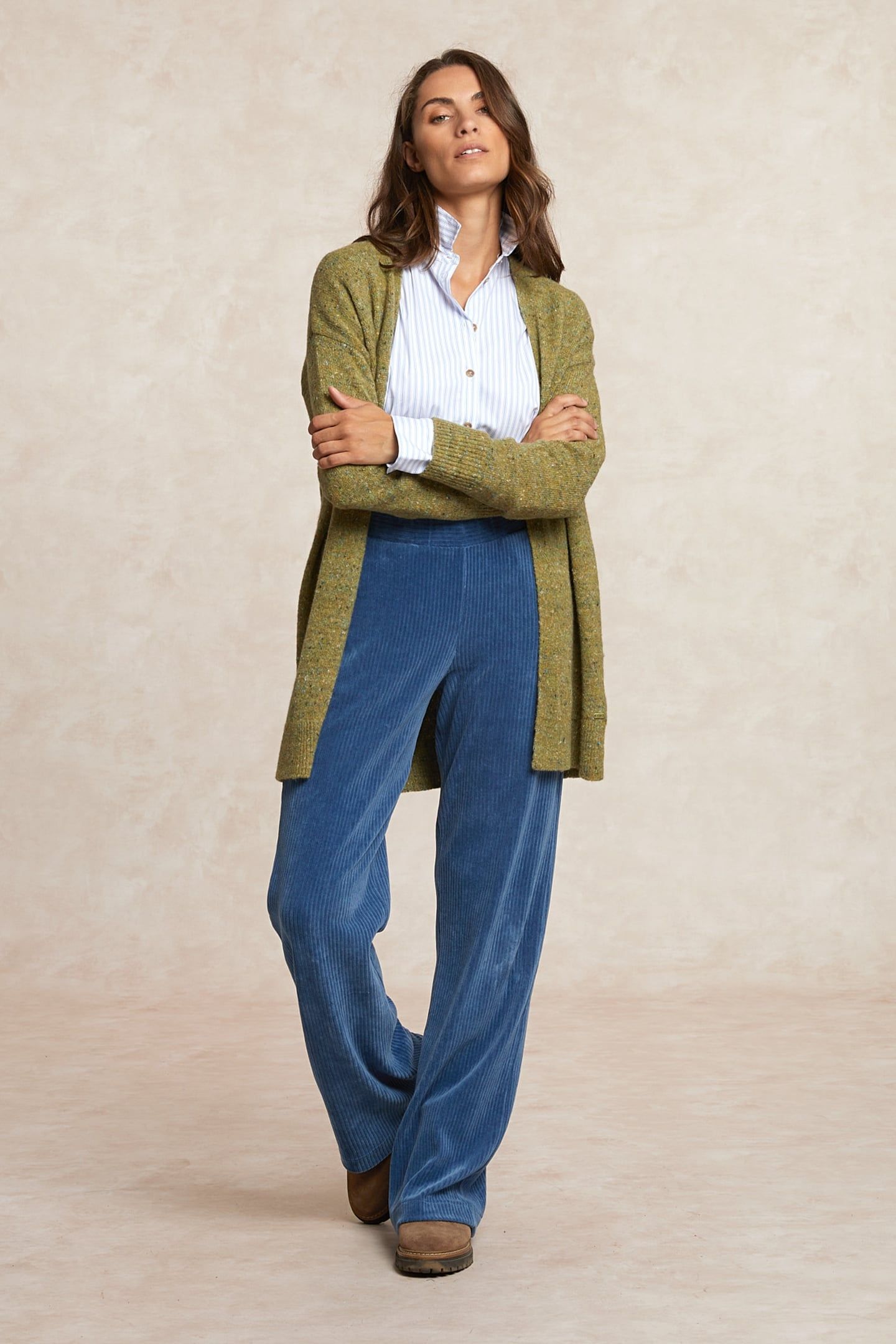 LONG DOTTED V-NECK CARDIGAN OLIVE GREEN 1