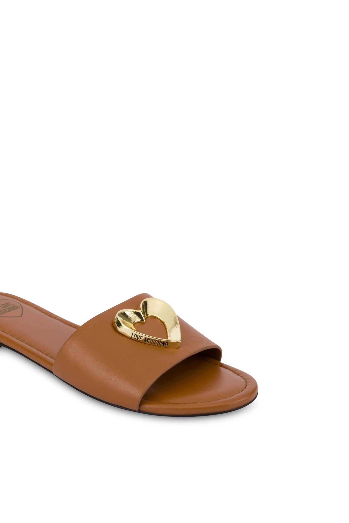 CALFSKIN FLAT SANDALS WITH HEART BROWN 3