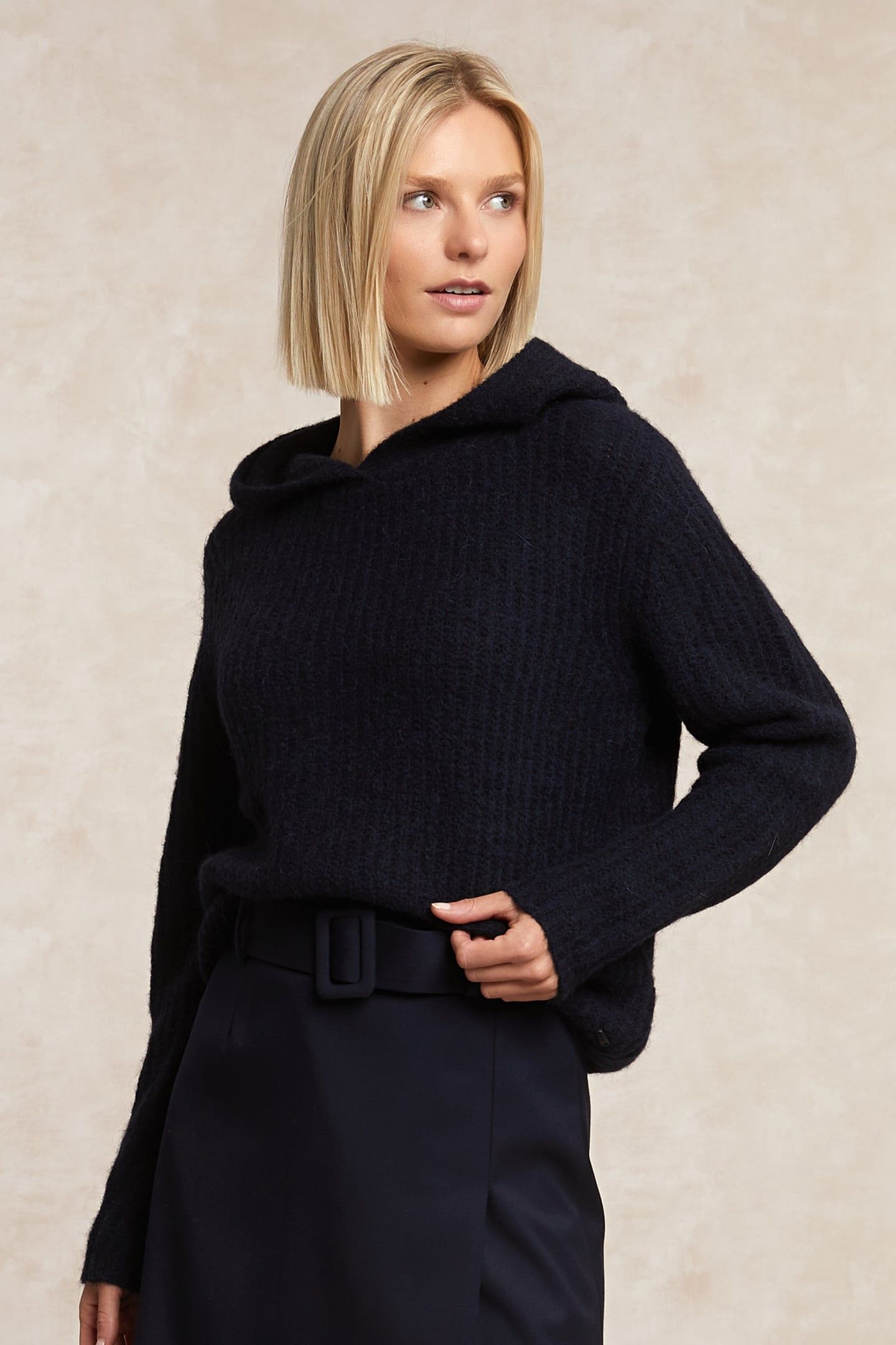 HOODED WOOL-ALPACA SWEATER BLUE 3
