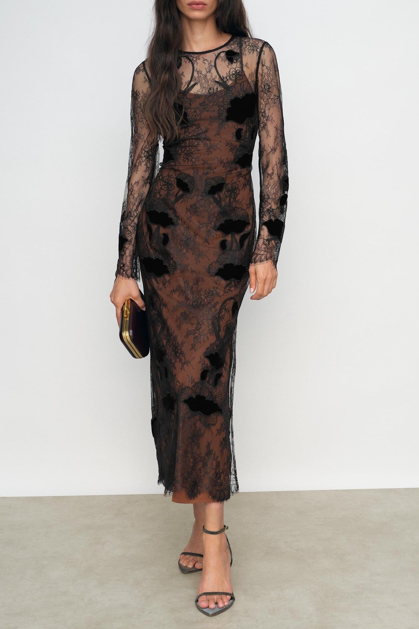 LACE DETAIL MIDI DRESS BLACK 1