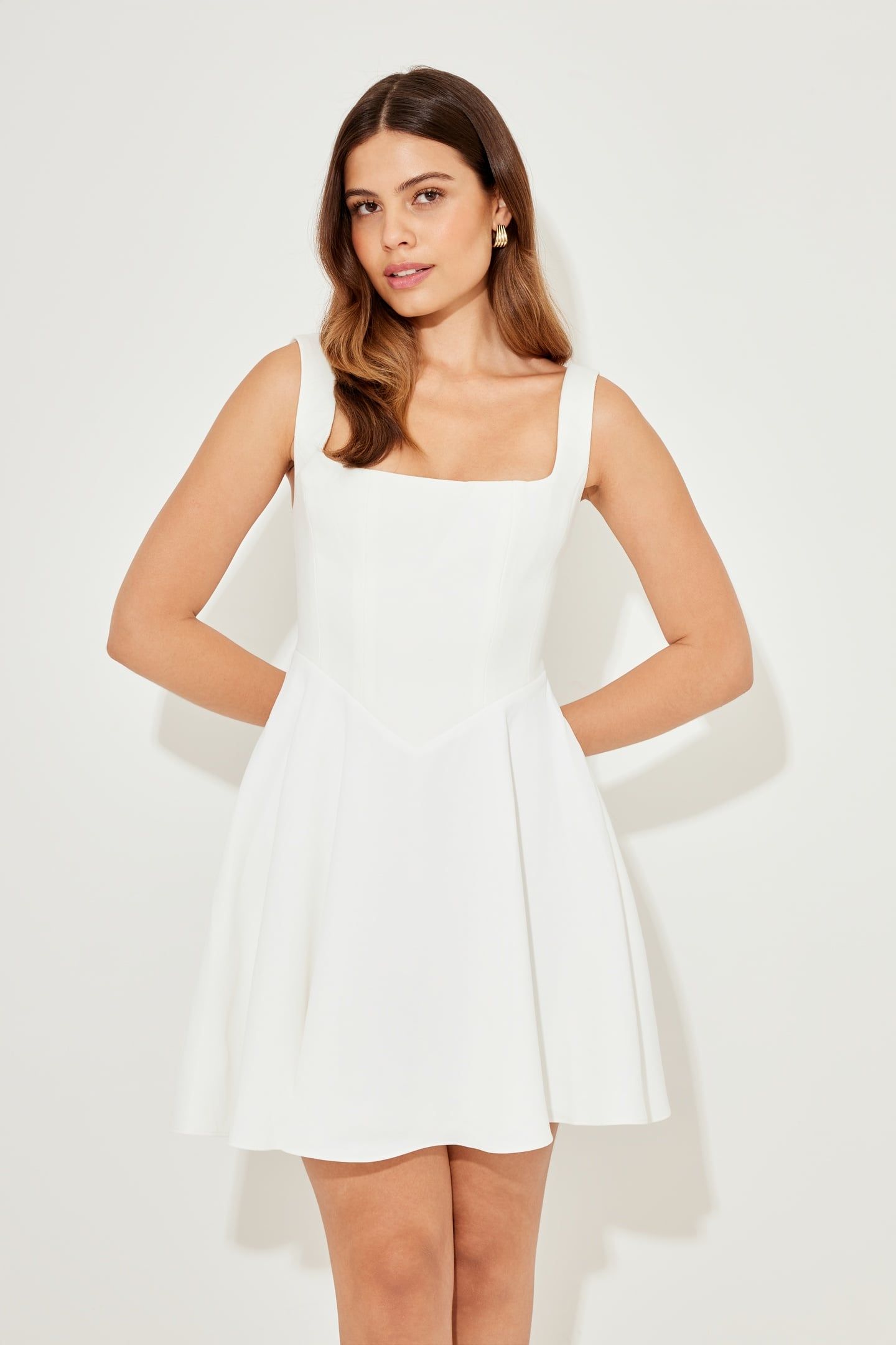 SQUARE NECK MINI DRESS WHITE 1