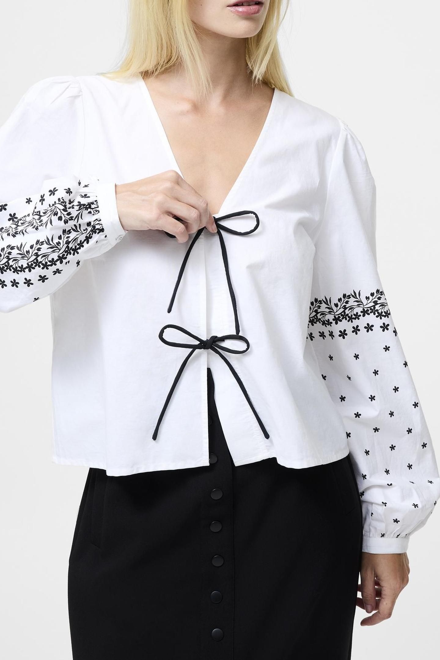 CAMBRIA COTT FLORAL TIE SHIRT LINEN WHITE/BLACK 3