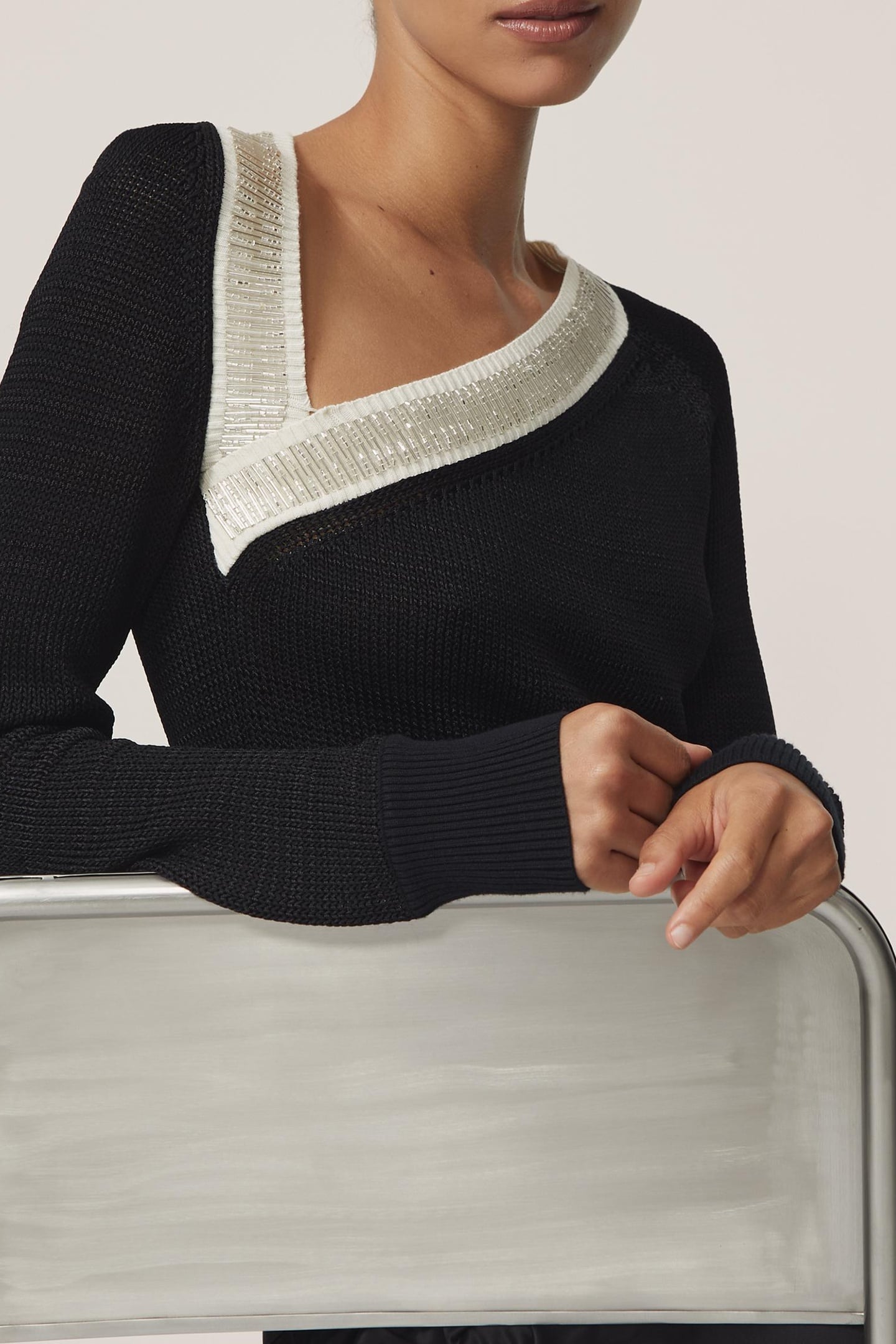 ASYMMETRIC BEADED JUMPER BLACK/WHITE 5