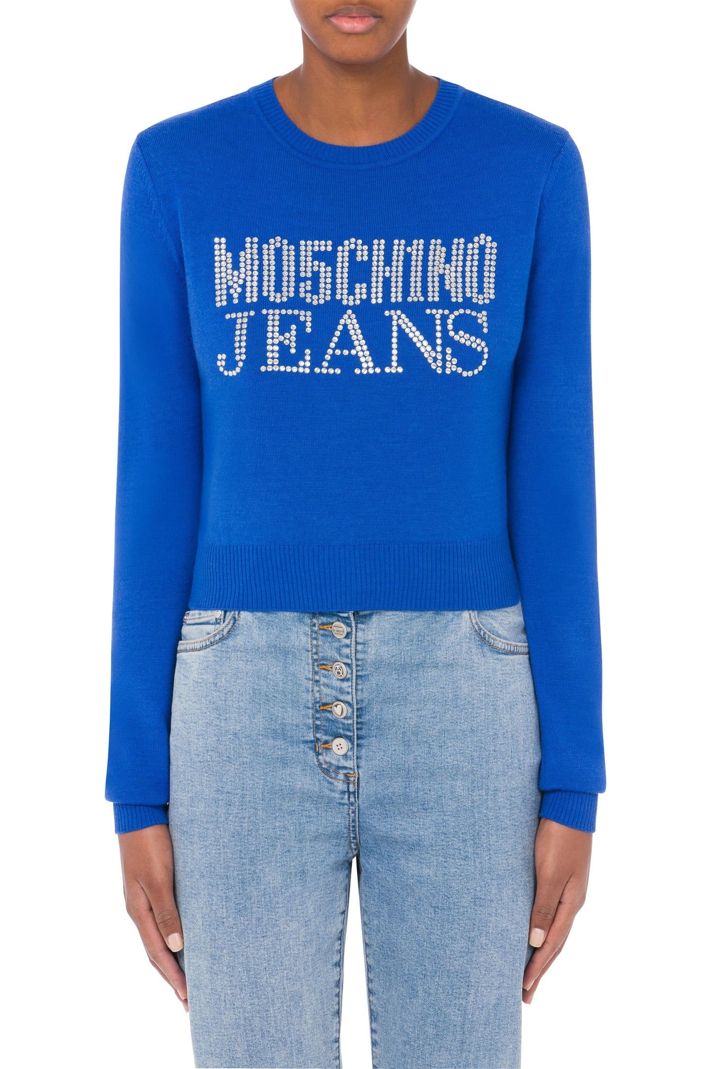 WOOL BLEND PULLOVER RHINESTONE LOGO BLUE 1