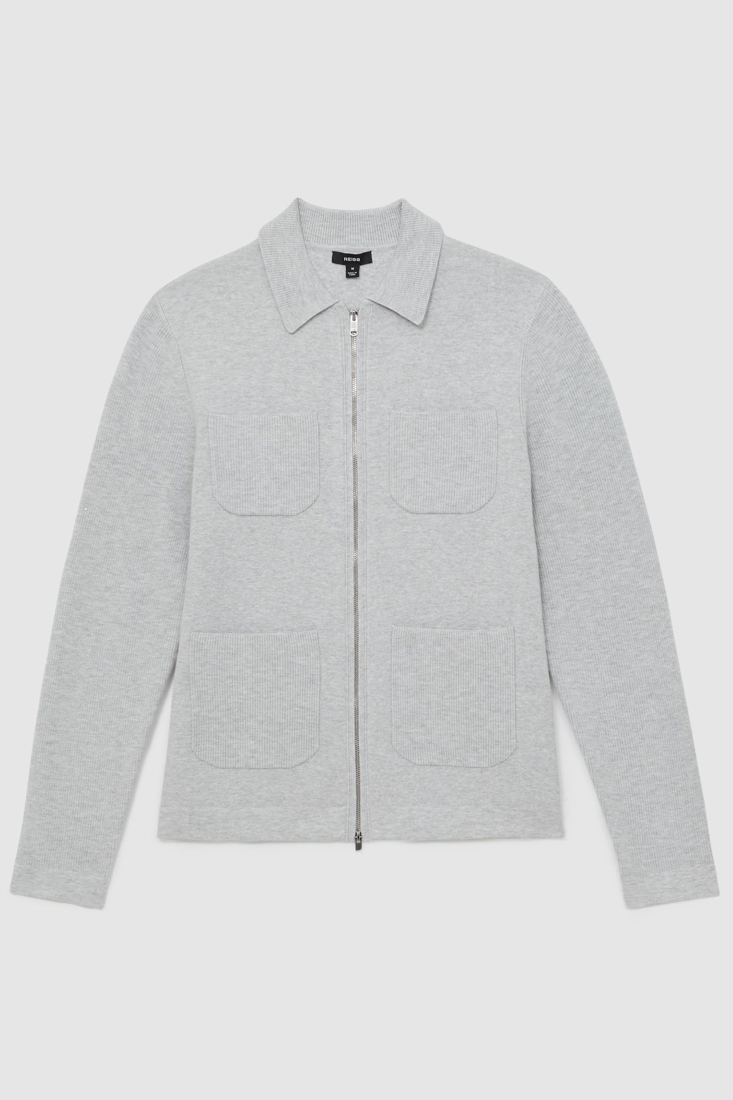 LS ZIP THROUGH RIBBED FOUR POCKET SHIRT SOFT GREY 3