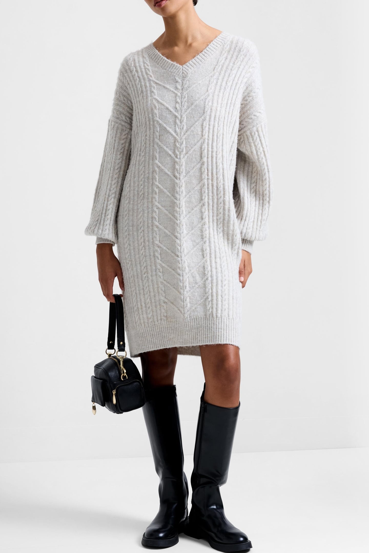 MARINE CABLE KNIT JUMPER DRESS PEBBLE NEUTRAL 2
