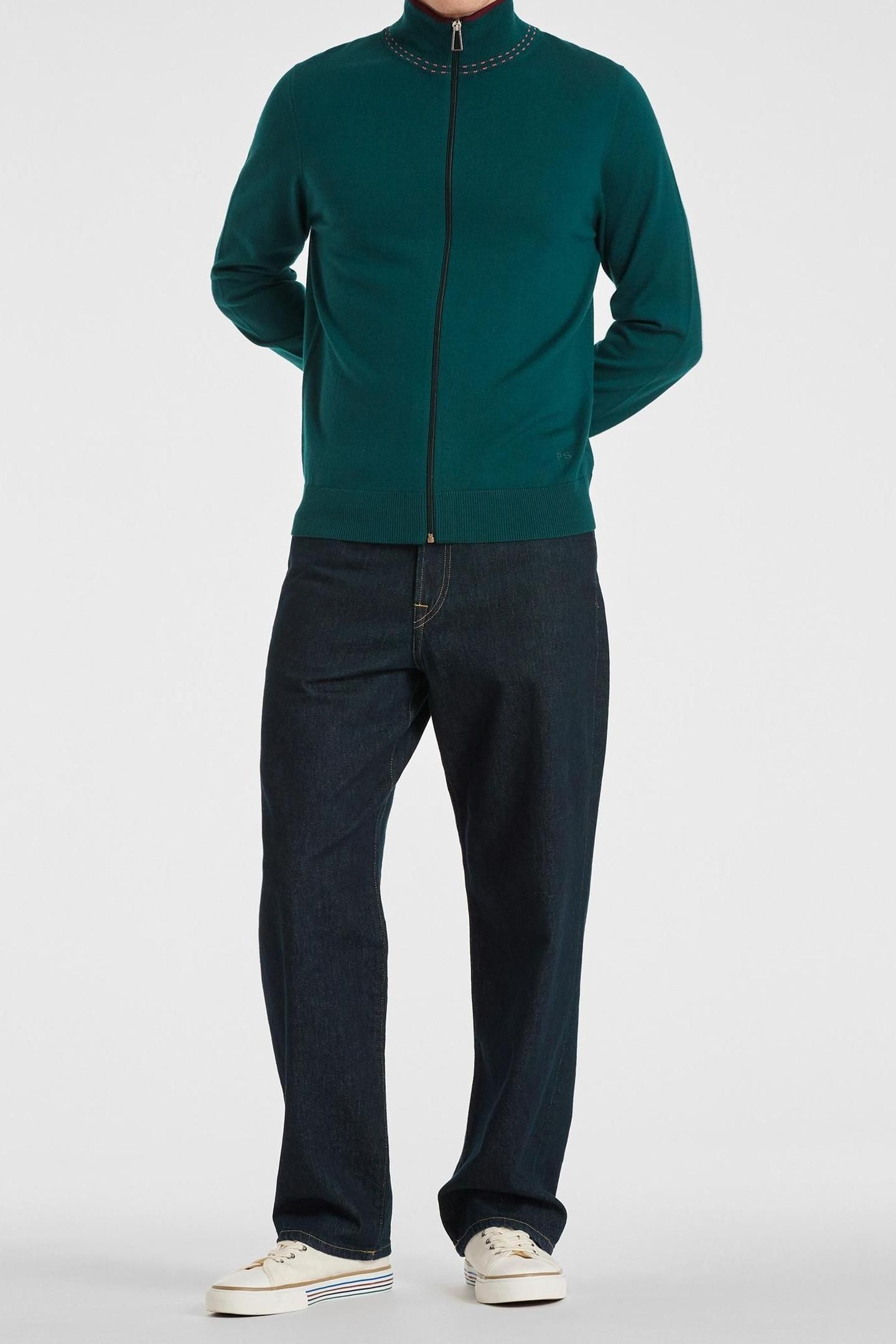 MENS CARDIGAN ZIP THRU PETROL GREEN 2