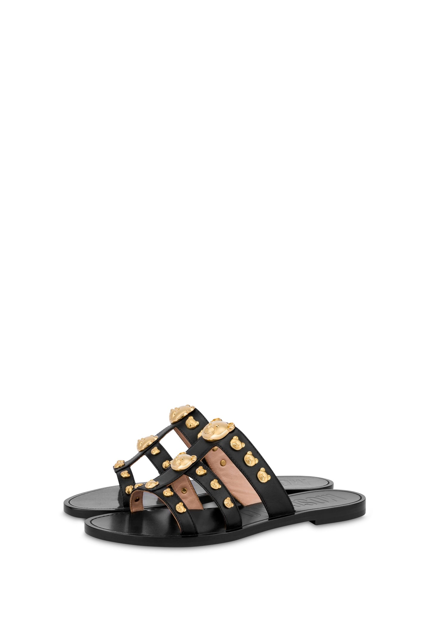 FLAT SANDALS IN CALFSKIN TEDDY STUDS BLACK 2