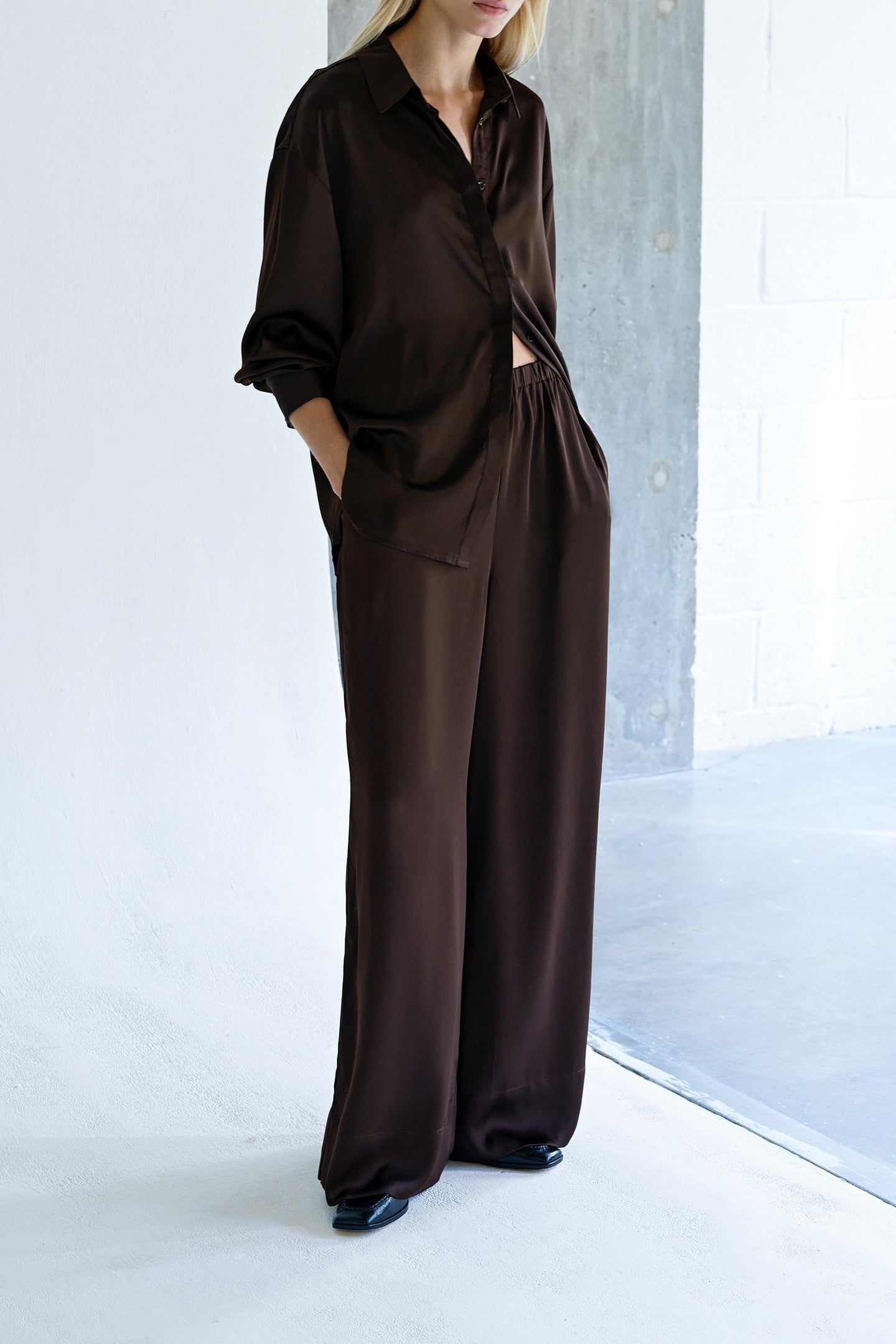 BERNADETTA SATIN WIDE LEG PANT BITTER CHOCOLATE BITTER CHOCO 2