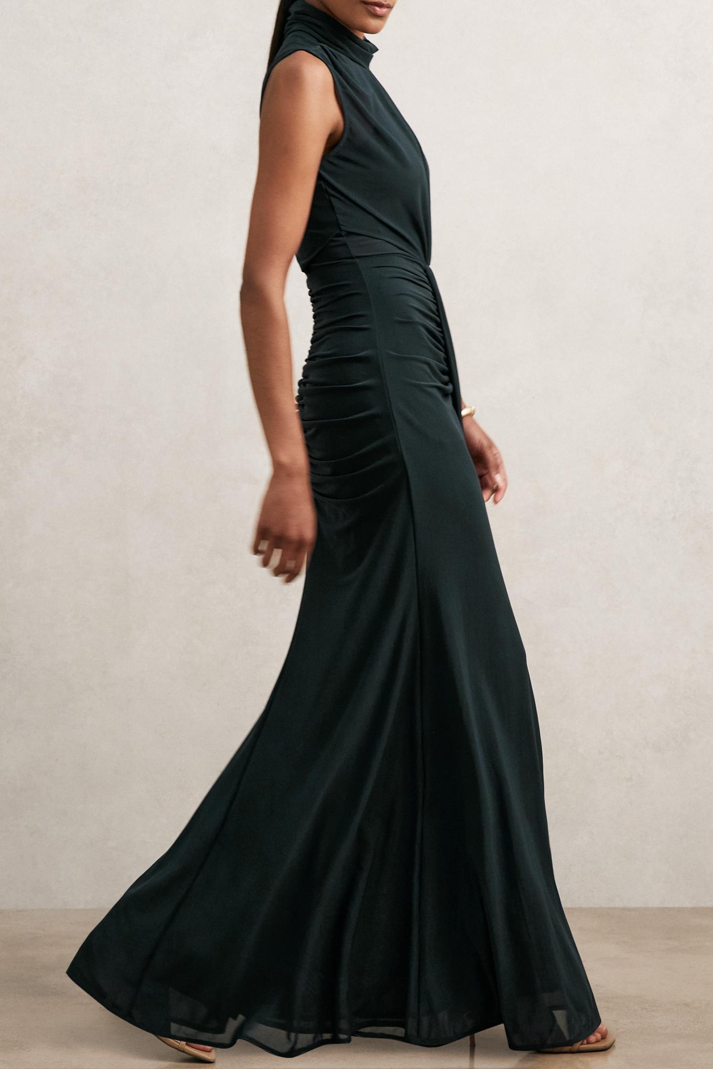 SLEEVELESS RUCHED MAXI DRESS TEAL 3