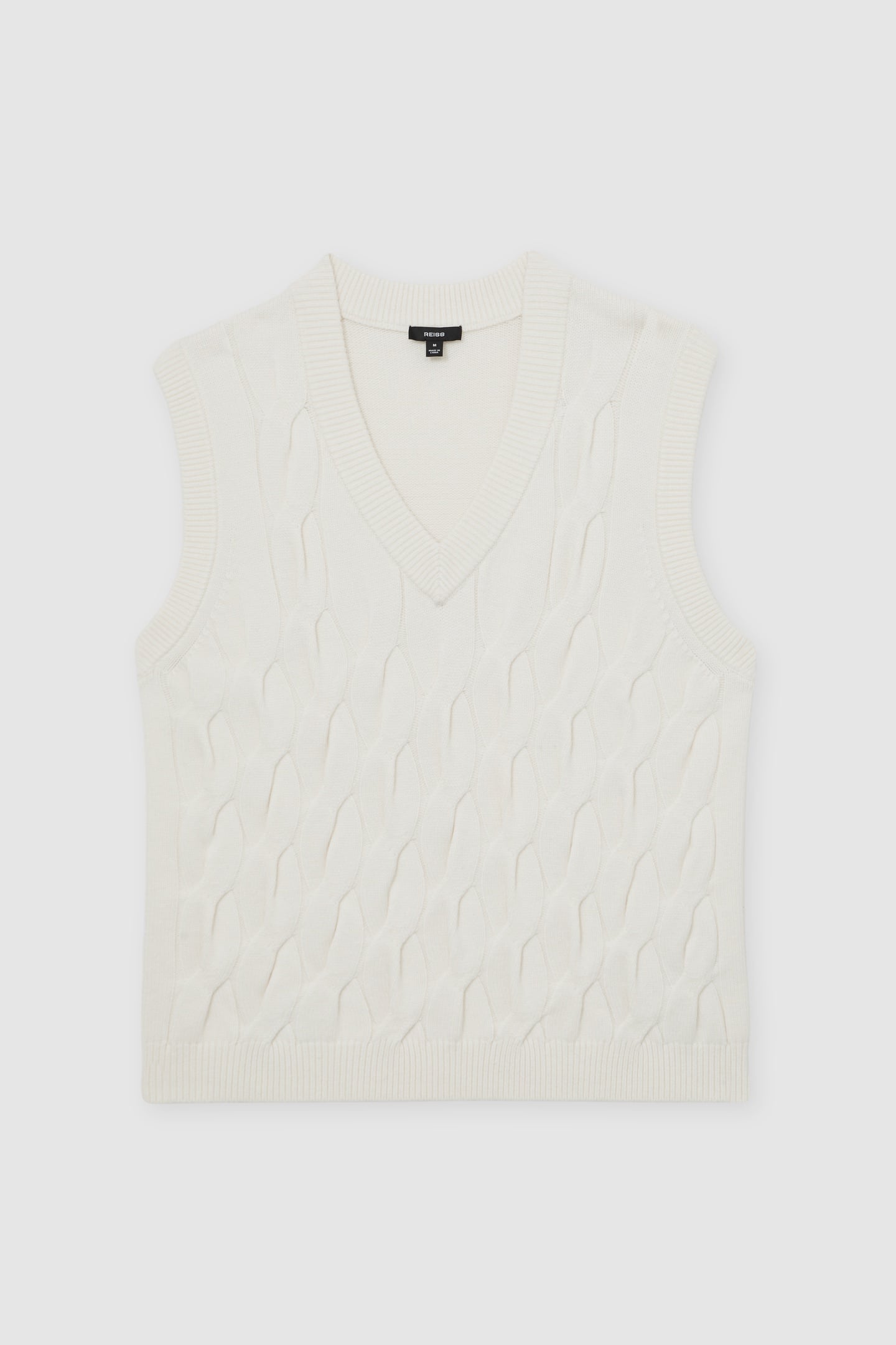 SLEEVELESS V NECK CABLE VEST WINTER WHITE 3
