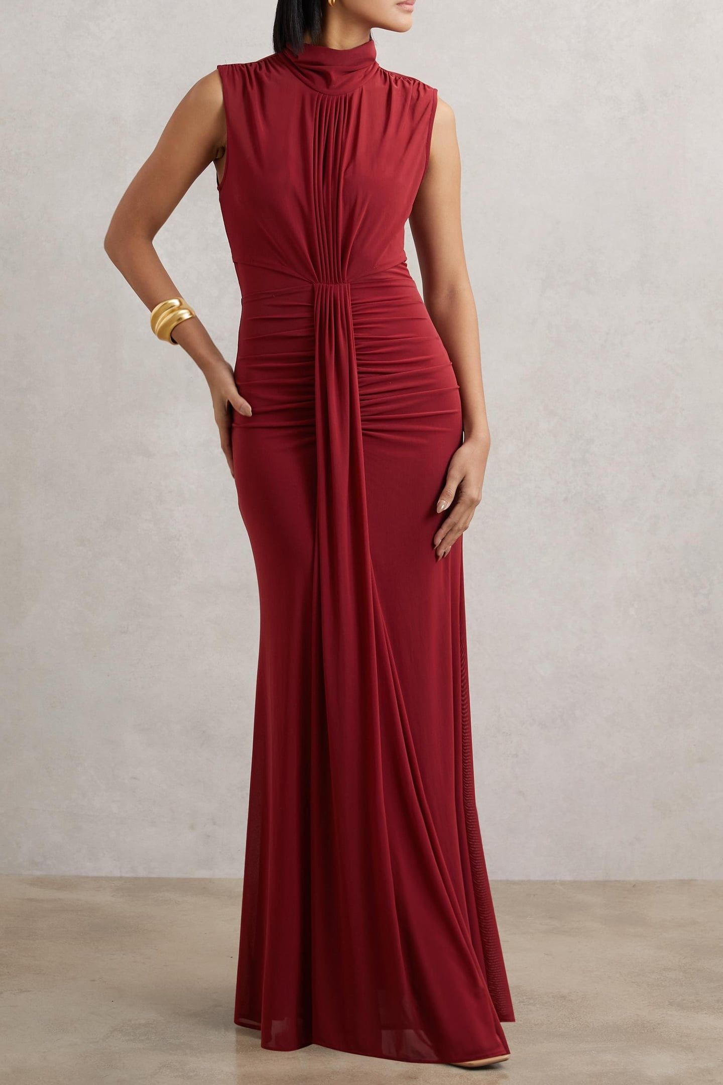 SLEEVELESS RUCHED MAXI DRESS DARK RED 2