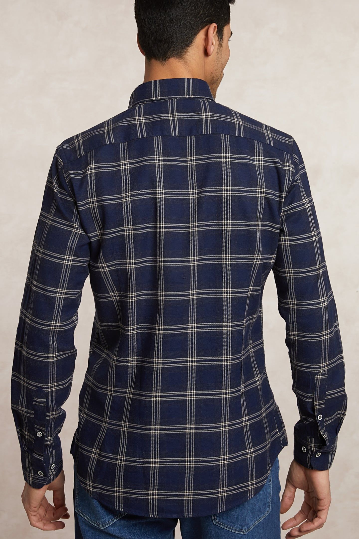 SLIM FIT CHECKED FLANNEL SHIRT BLUE/BEIGE 2