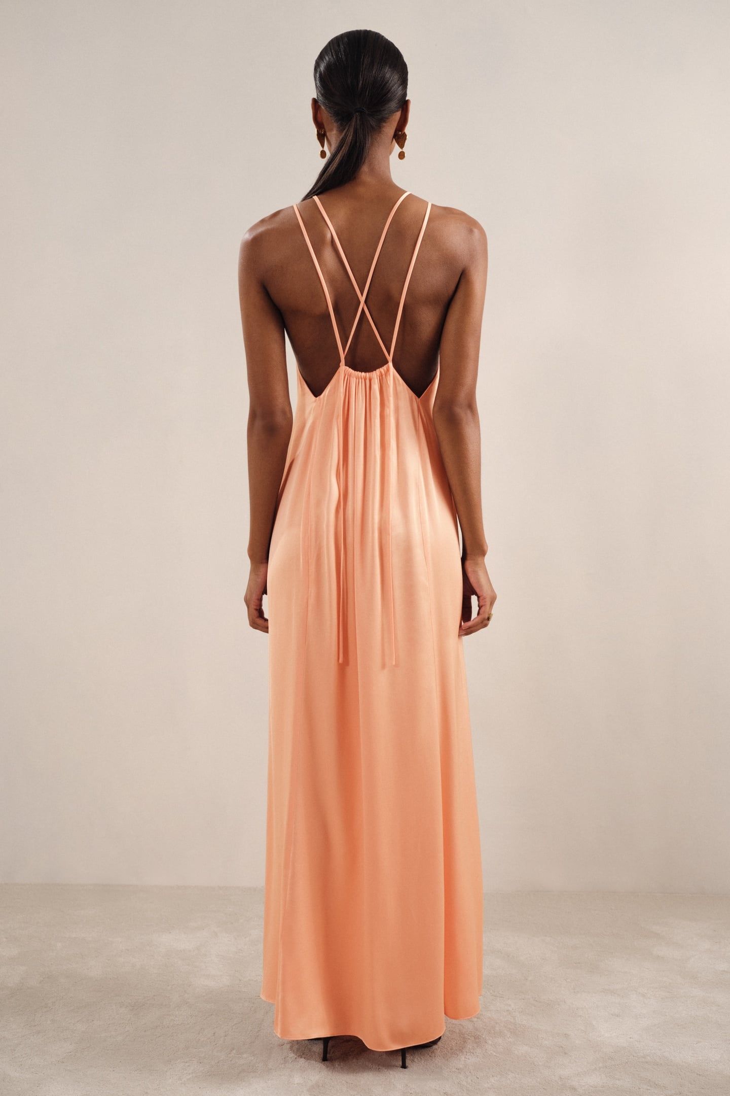 SATIN HALTERNECK DRESS PEACH 2