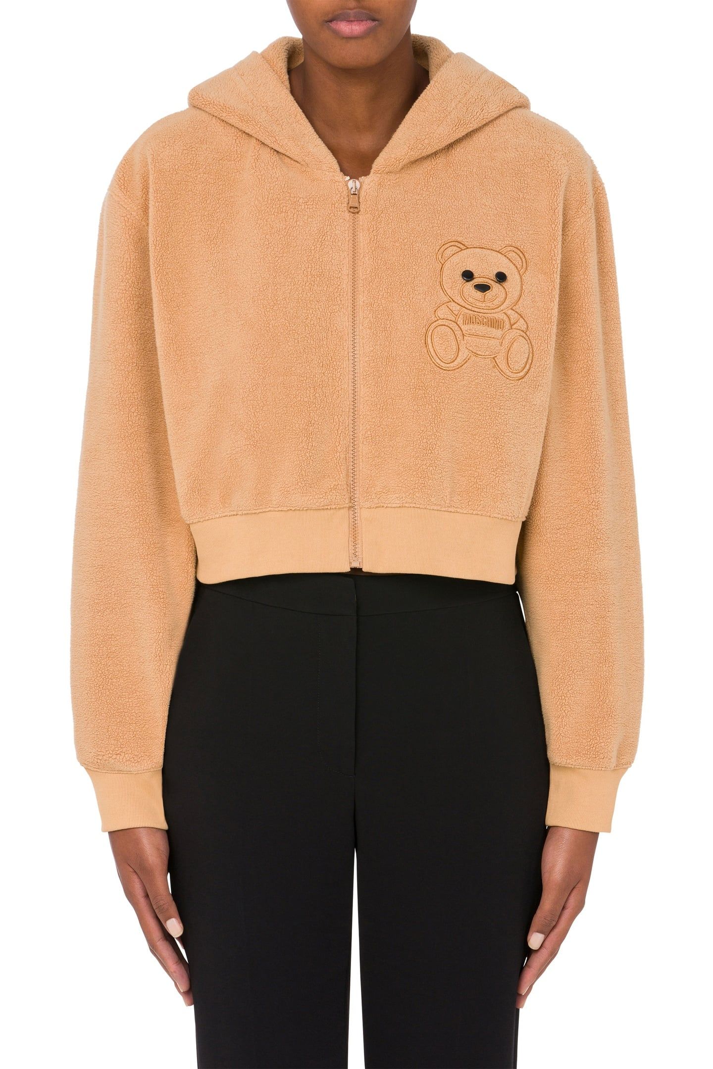 CROPPED COTTON SWEATSHIRT MOSCHINO TEDDY BEAR BEIGE 1