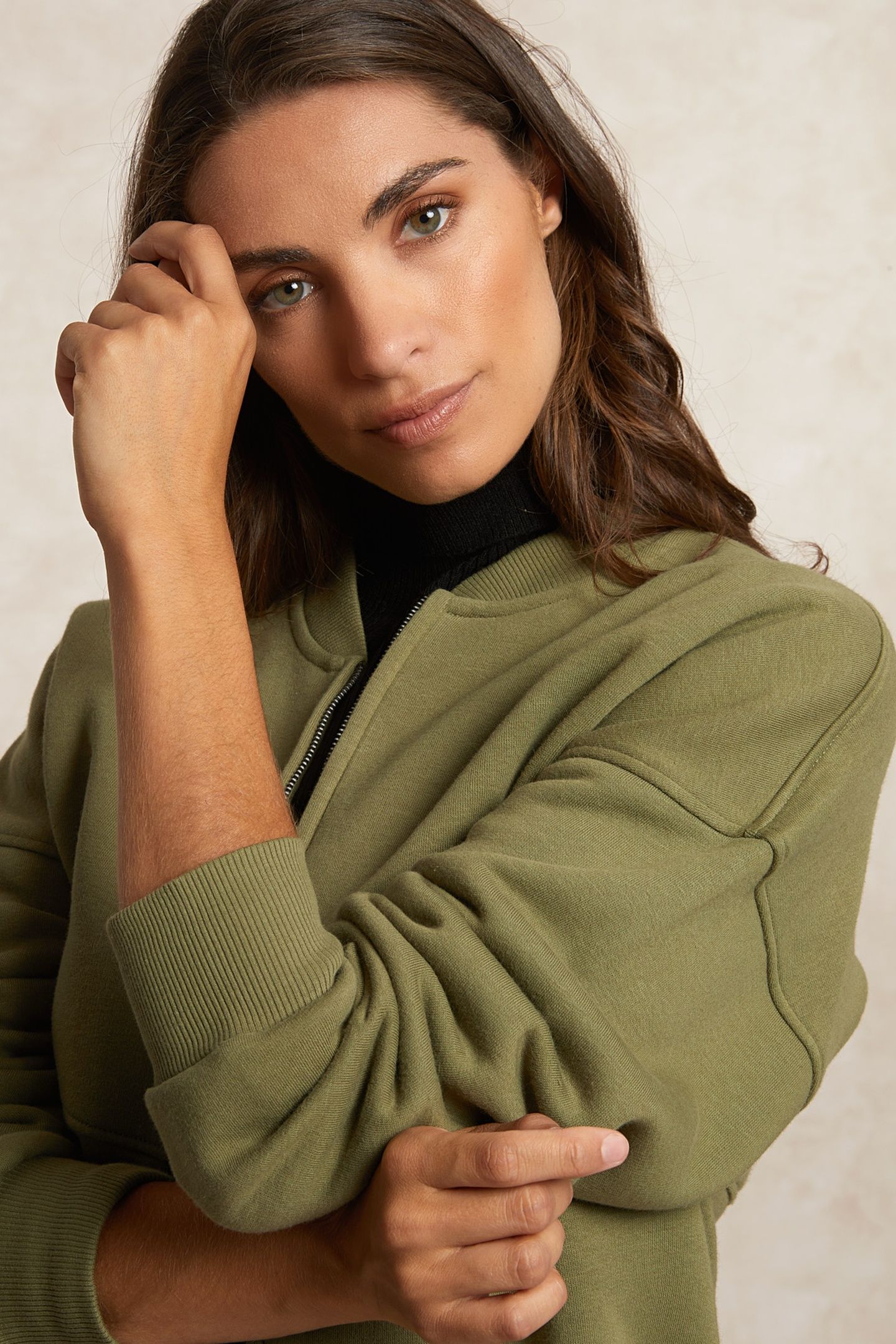 FLEECE BOMBER CARDIGAN MOSS GREEN 6