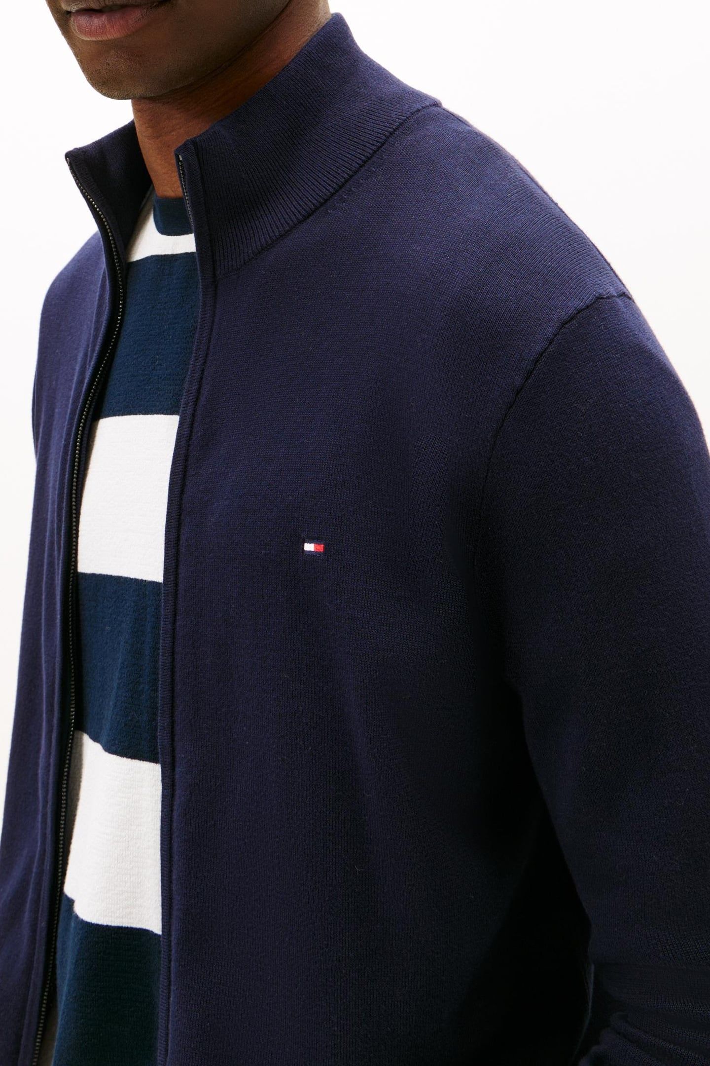 ESSENTIAL COTTON ZIP SWEATER NAVY BLUE/IVORY PETAL 7