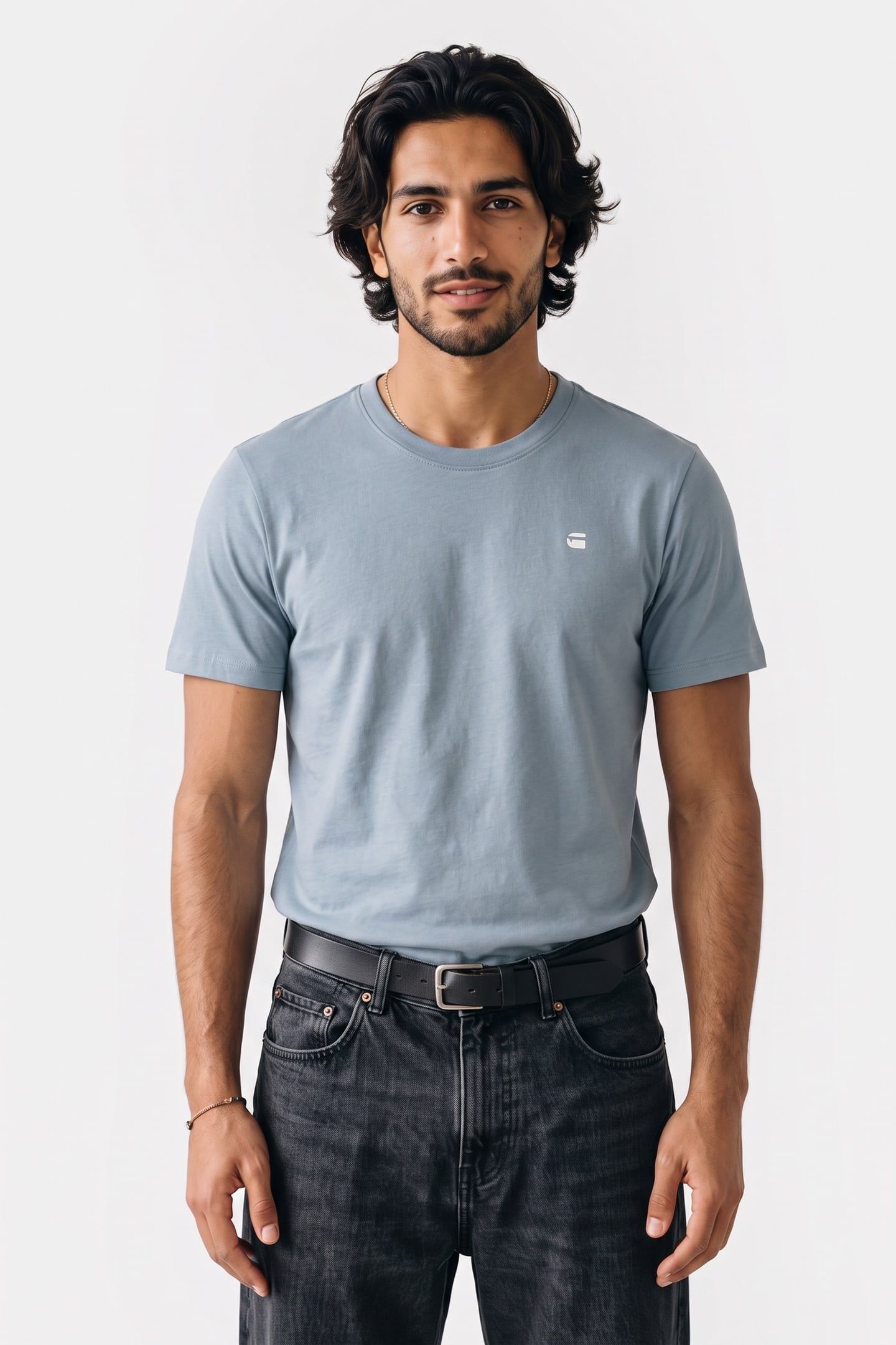 CHEST LOGO SLIM T-SHIRT ASH BLUE 1