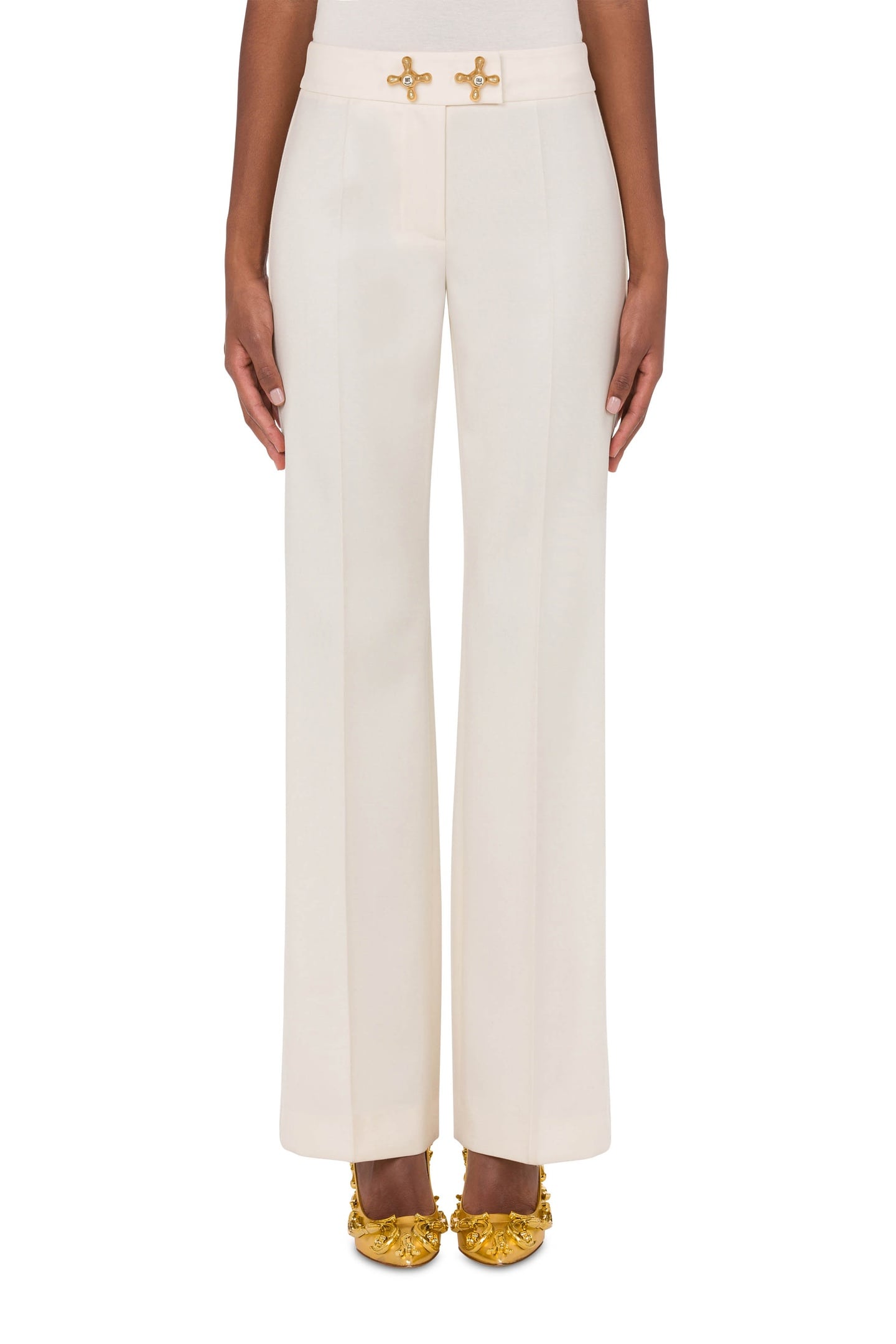WOOL TWILL TROUSERS FAUCET DETAILS WHITE 1