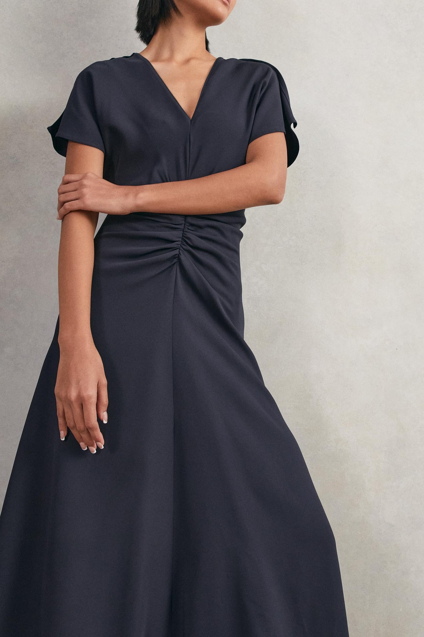 RUCHED FRONT WORKWEAR DRESS NAVY 5