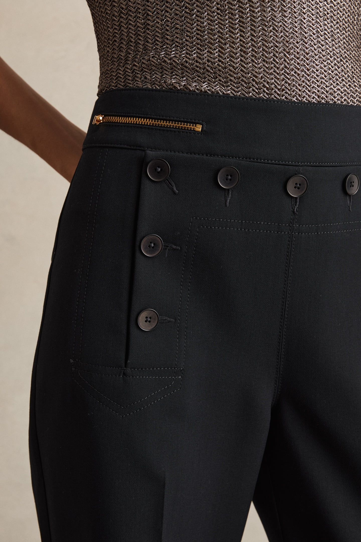 WIDE LEG BUTTON BETAIL TROUSER NAVY 6