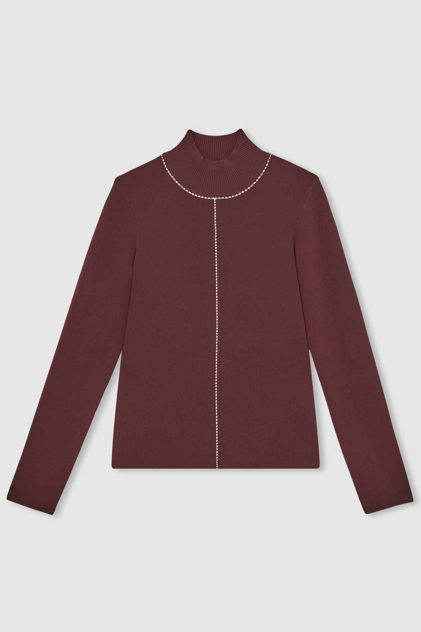 STITCH FRONT FUNNEL JUMPER BURGUNDY/CAMEL 4