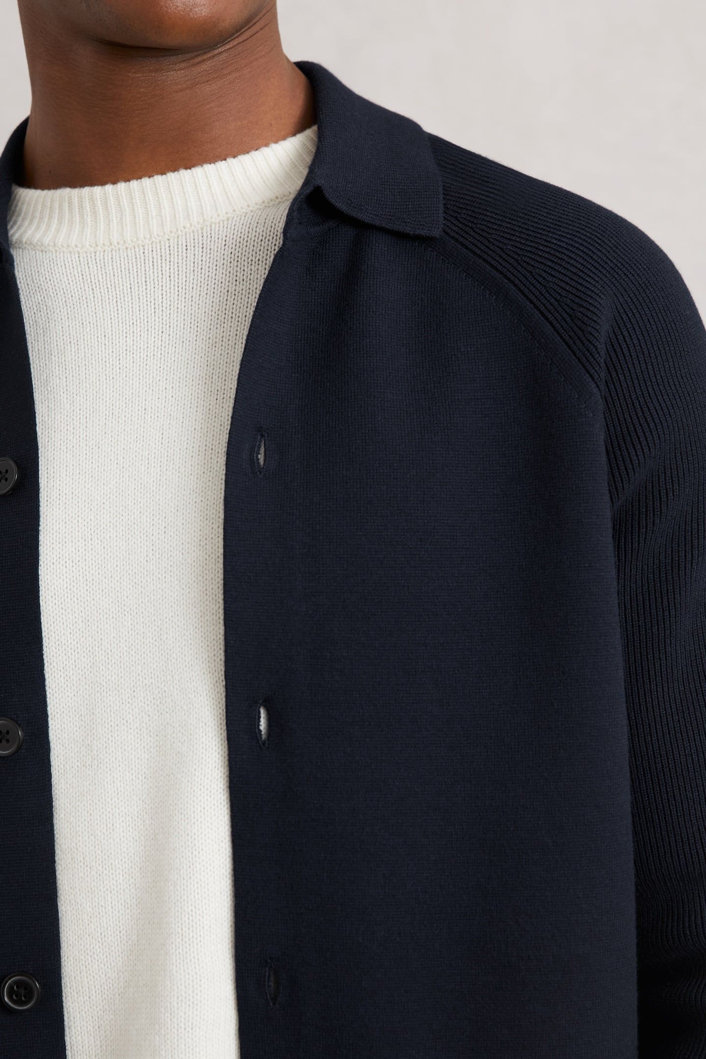 LS BUTTON THROUGH RIBBED SLEEVE SHIRT NAVY BLUE 5