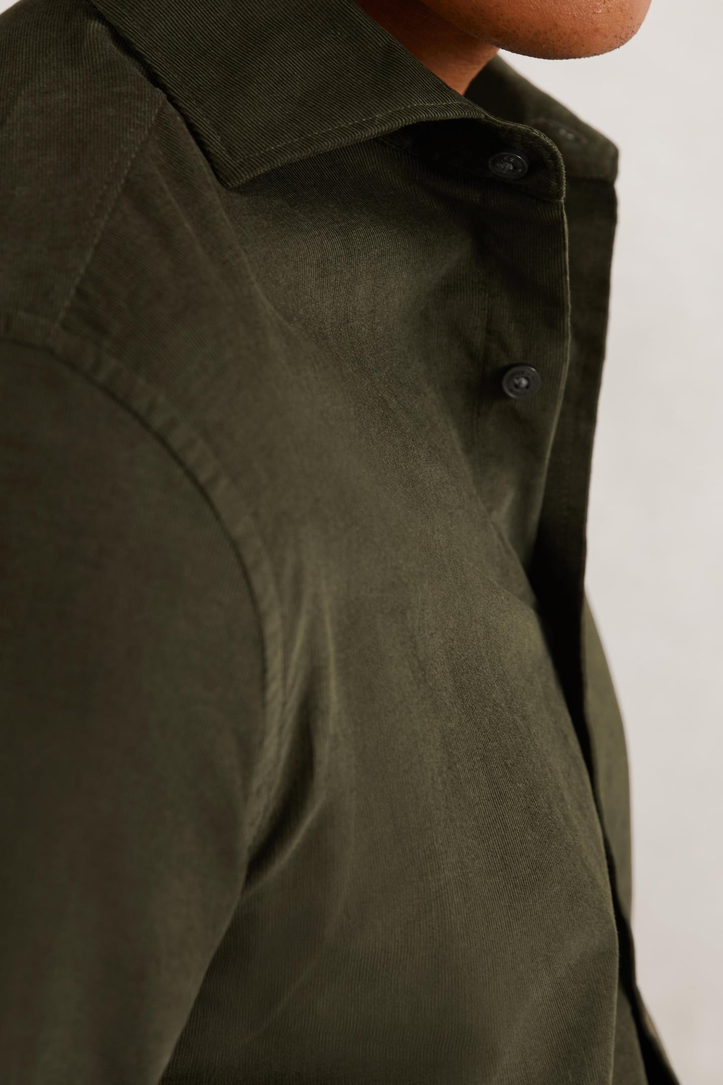 LS FINE CORD CUTAWAY COLLAR SHIRT DARK GREEN 6