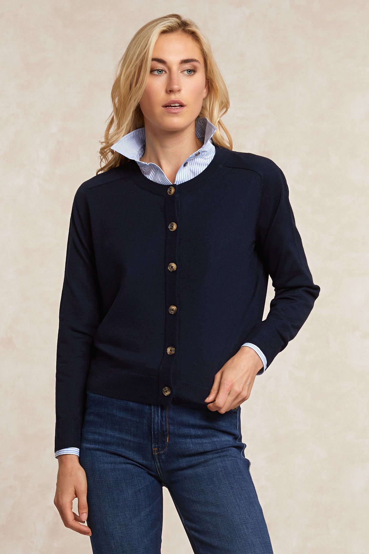 BTN CREW NECK CARDI LS BLUE 1