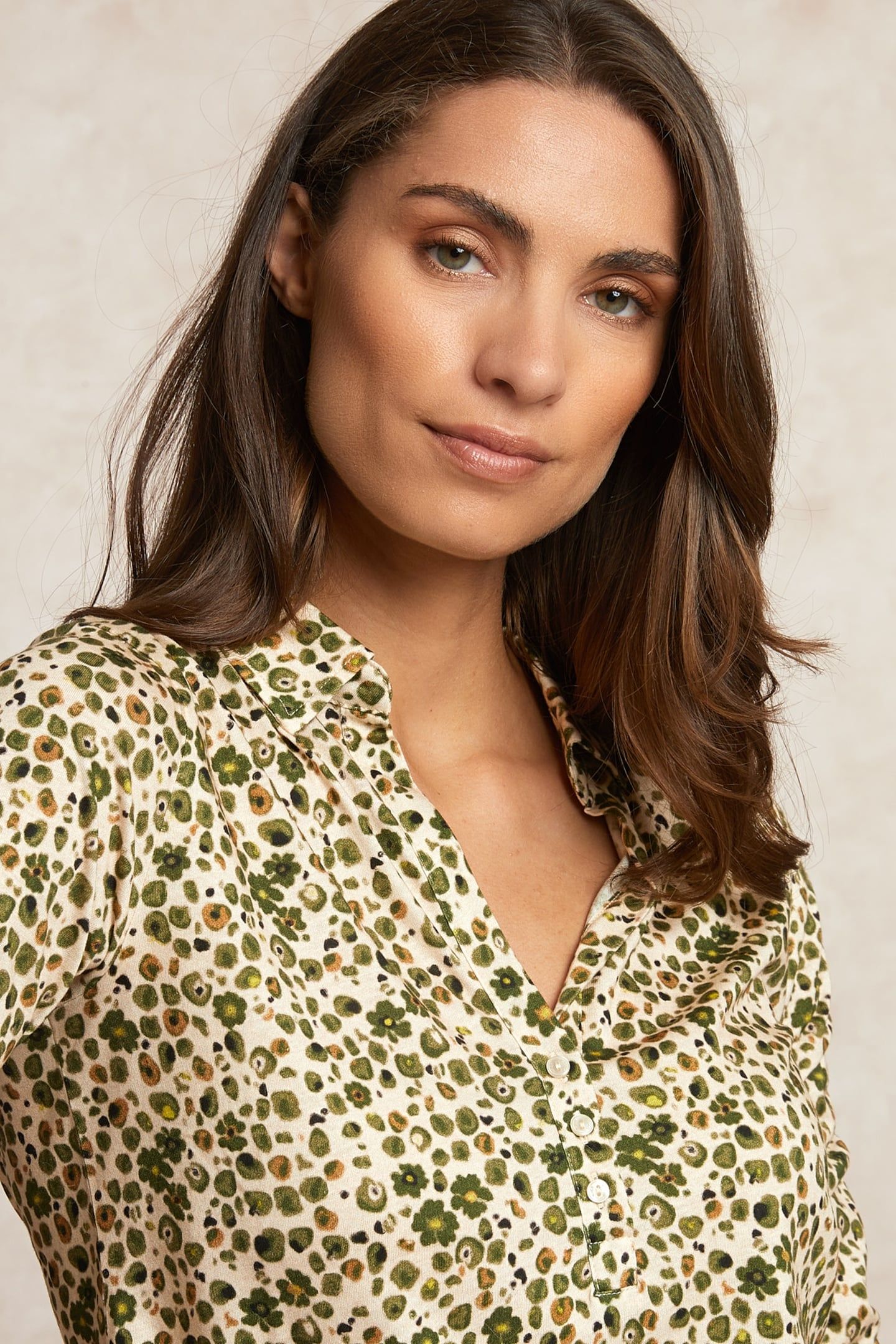 JERSEY FANTASY V-NECK BLOUSE KHAKI/BEIGE 4