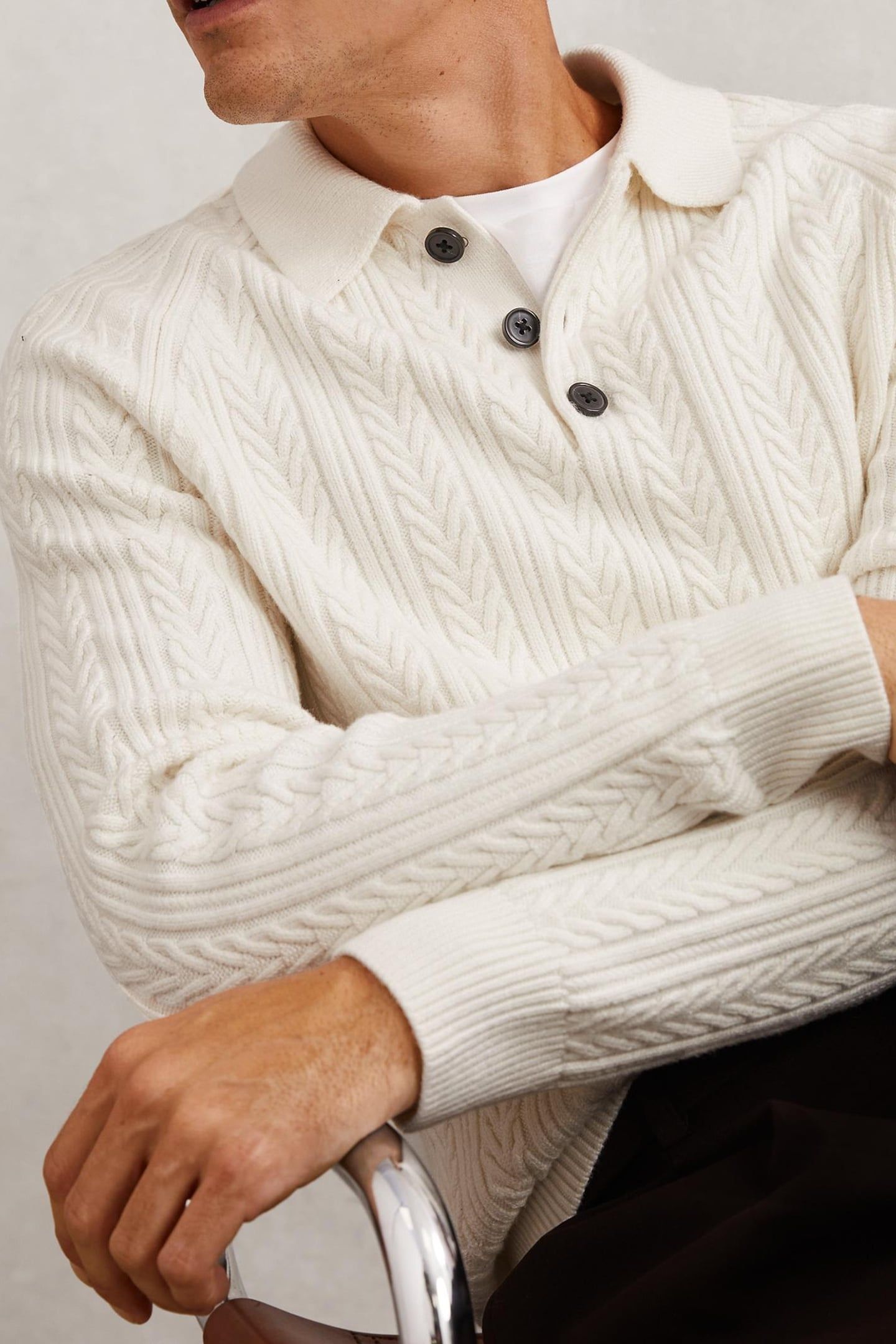 LS HALF BUTTON CABLE JUMPER WINTER WHITE 6