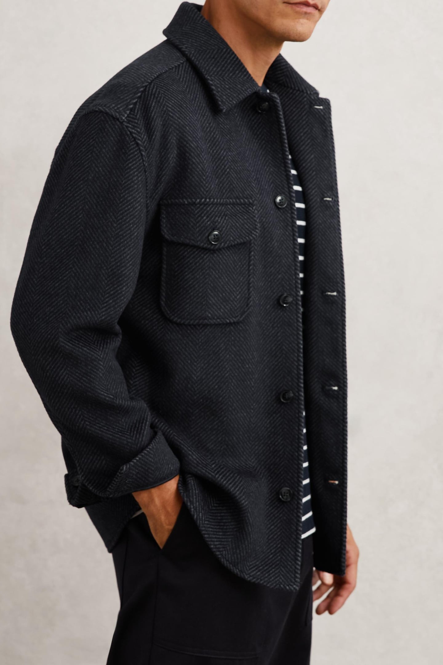LS HERRINGBONE TWIN POCKET OVERSHIRT NAVY 3