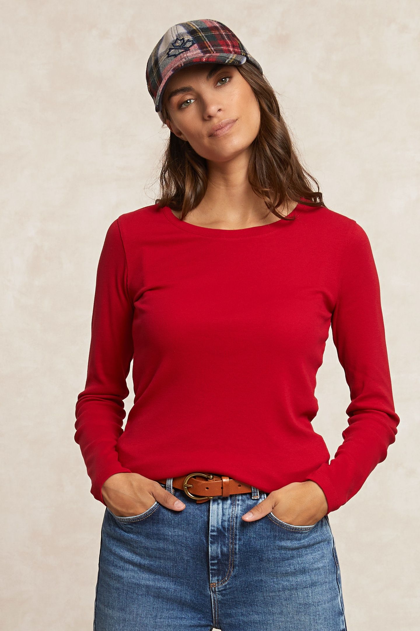 BASIC RIBBED CREW NECK T-SHIRT LONG SLEEVES RED 3