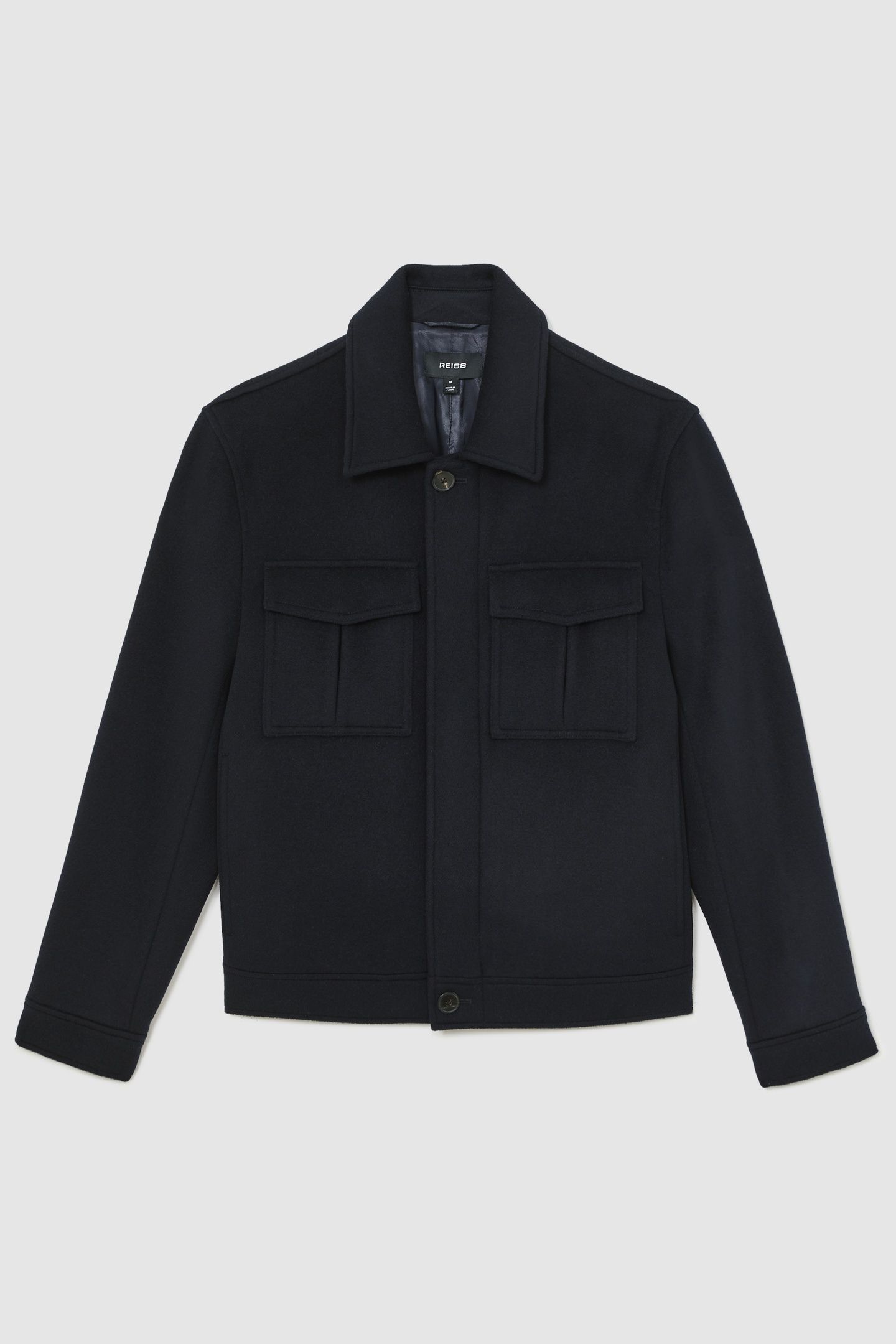 LS ZIP THROUGH CONCEALED PLACKET WOOL JACKET NAVY 4
