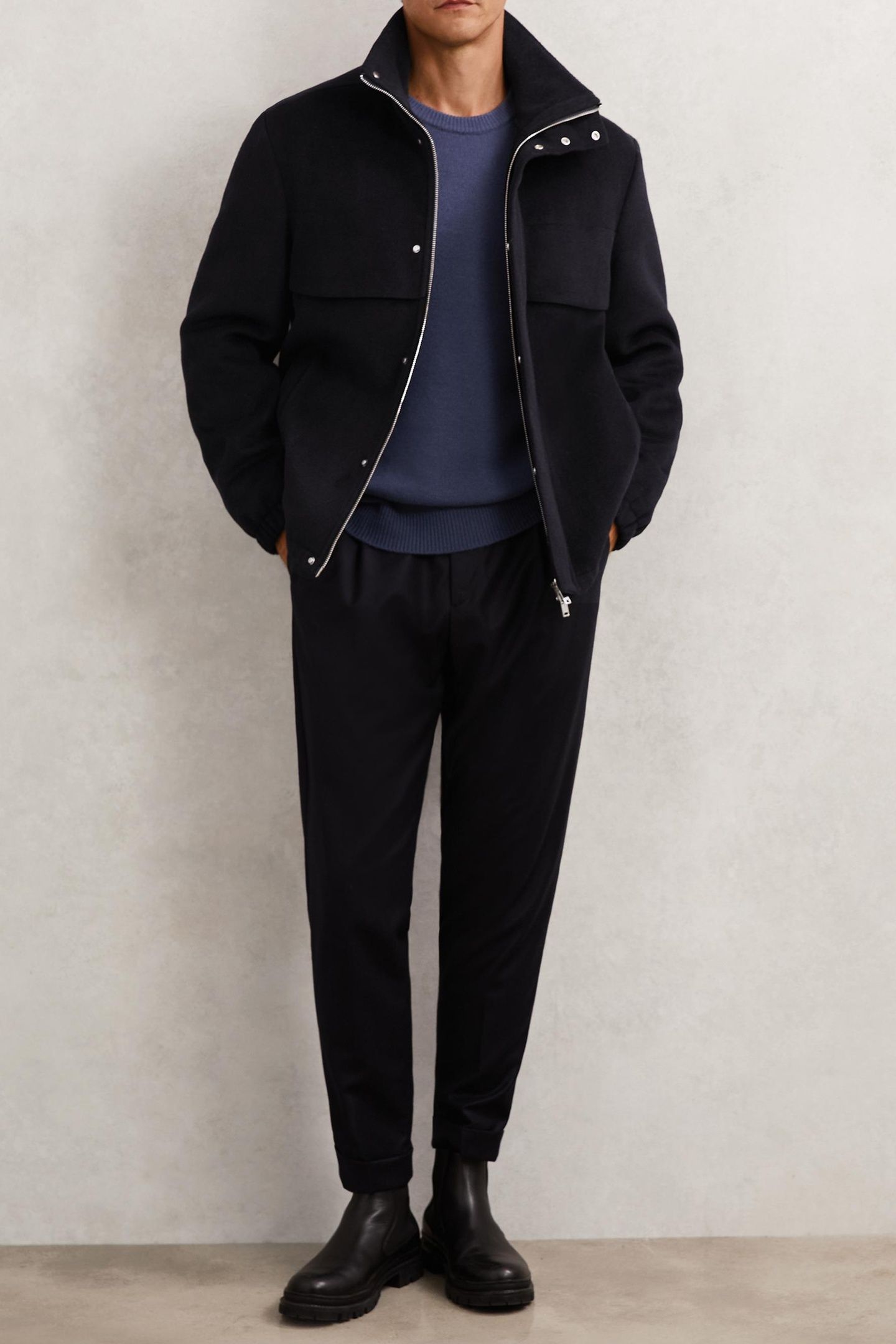 LS WOOL ZIP THROUGH FUNNEL NECK JACKET NAVY 4