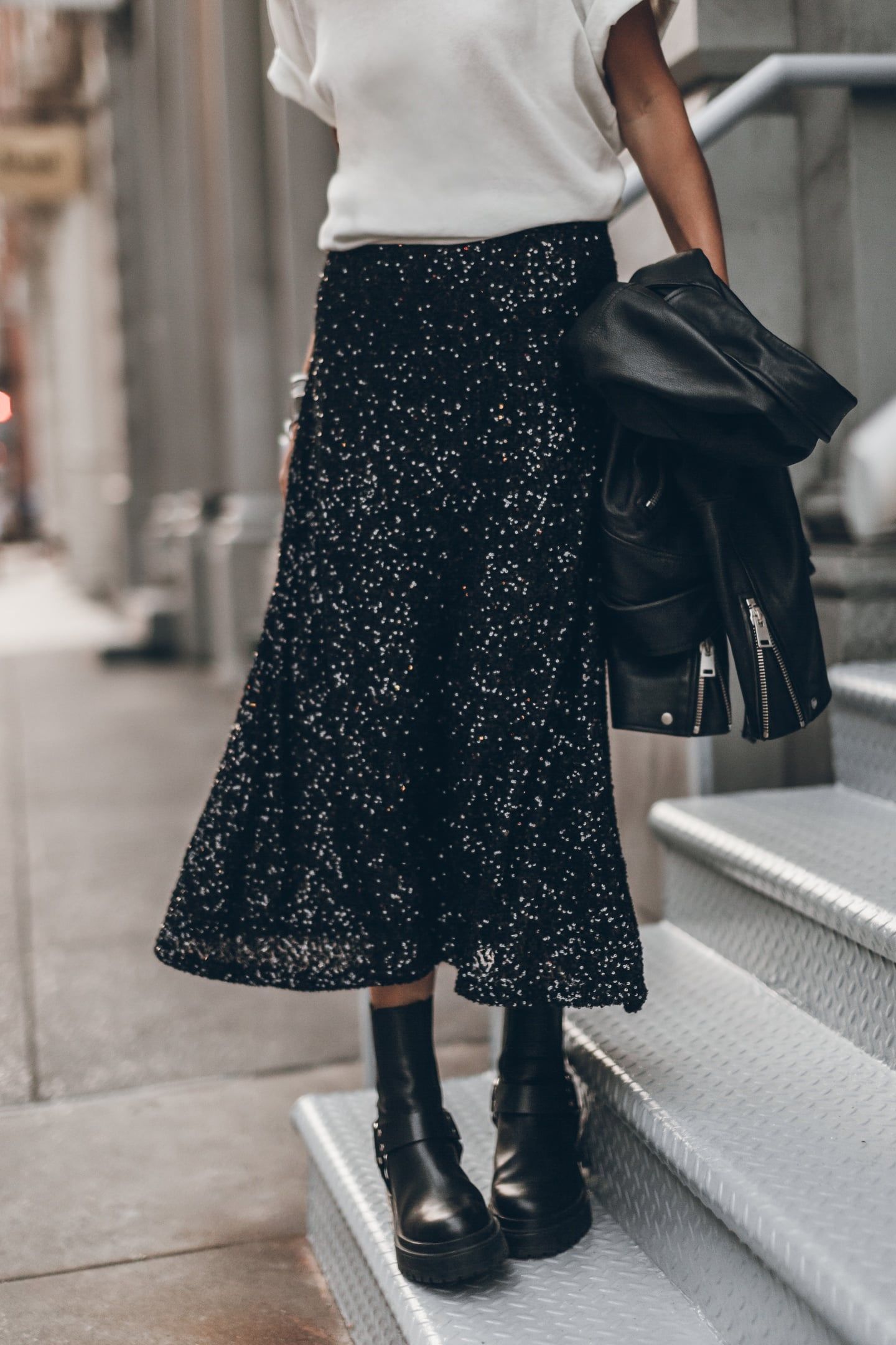 THE BLACK LONG SEQUIN SKIRT BLACK 1