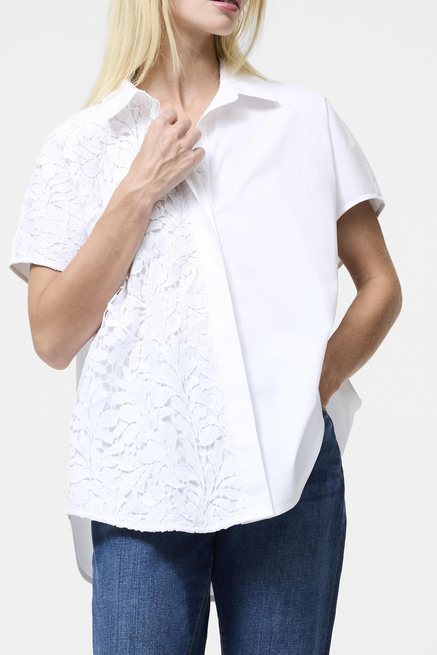 CAMBRIA COTTON HALF LACE SHIRT LINEN WHITE LINEN WHITE 1