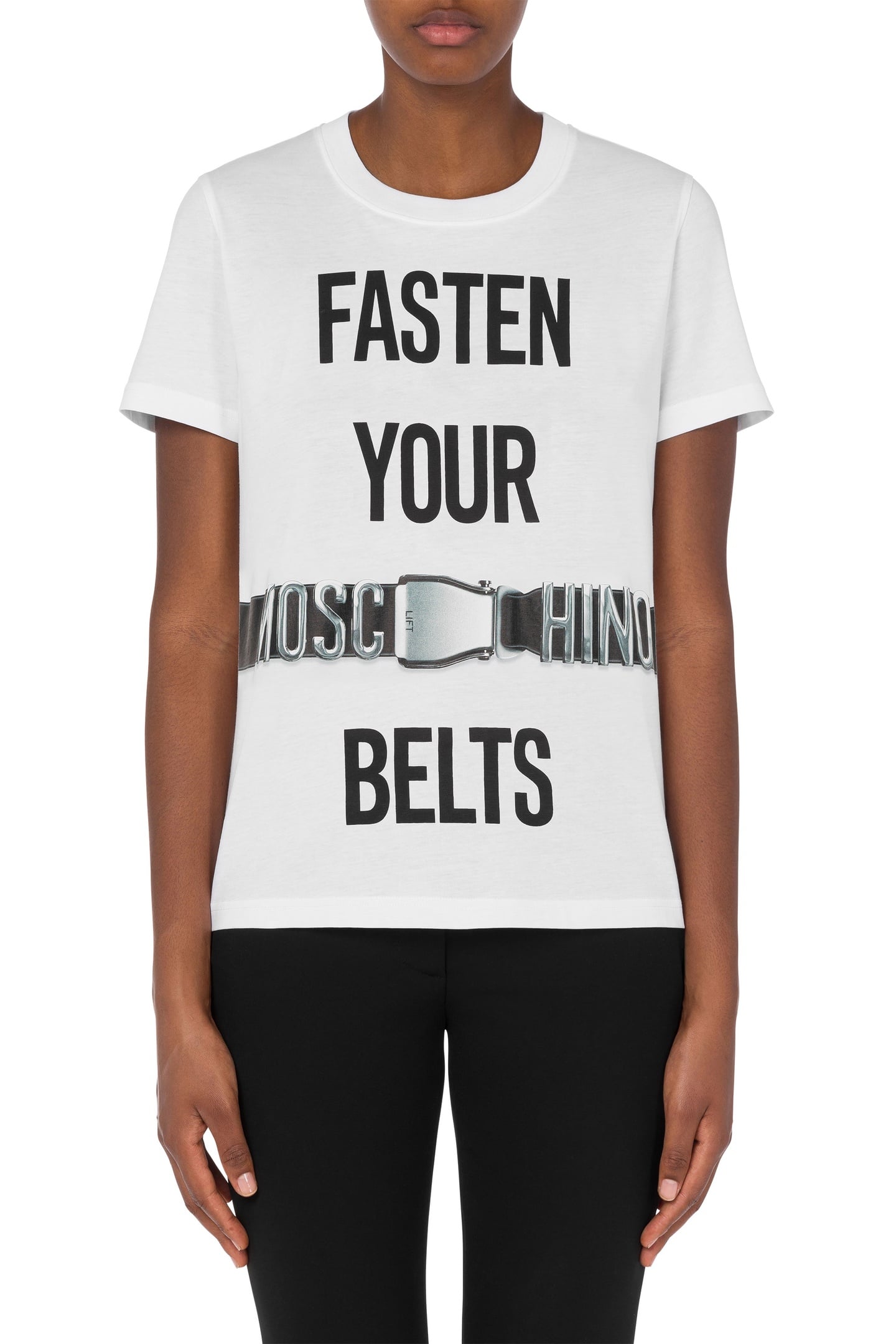 FASTEN YOUR BELT ORGANIC JERSEY T-SHIRT WHITE 1