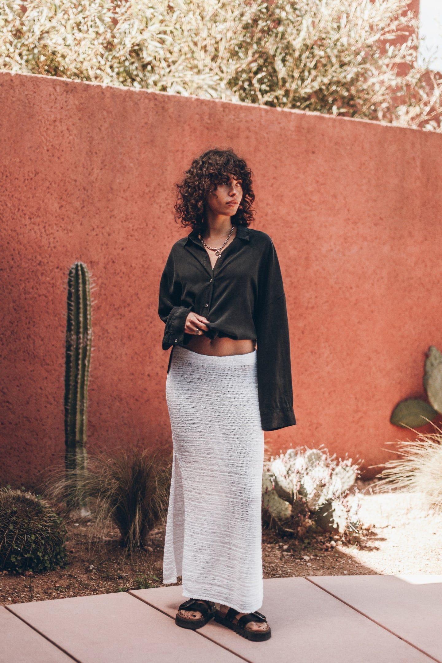 THE WHITE LONG KNITTED SKIRT ECRU 1