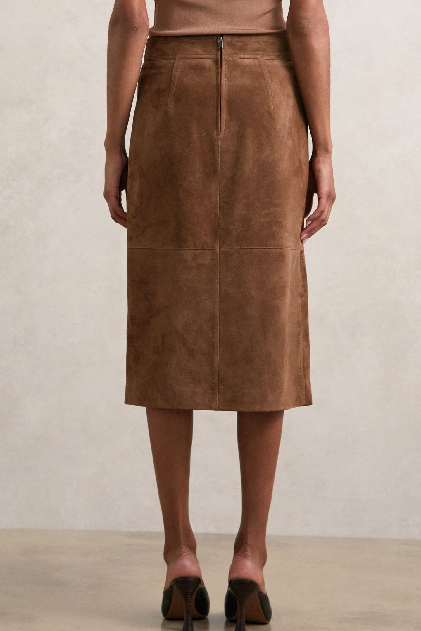 SUEDE MIDI SKIRT TAN BROWN 3