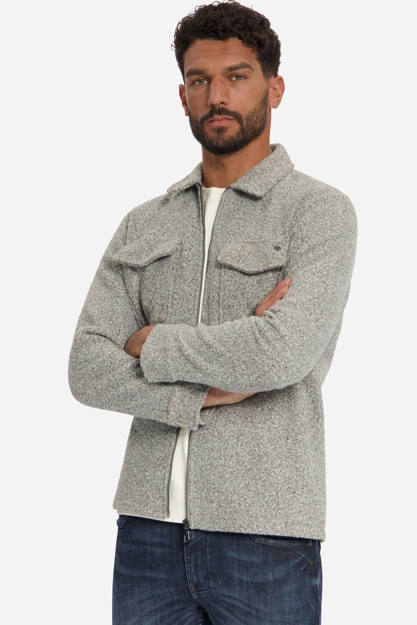 OVERSHIRT FULL ZIPPER BOUCLE SWEAT GREY MELANGE 3