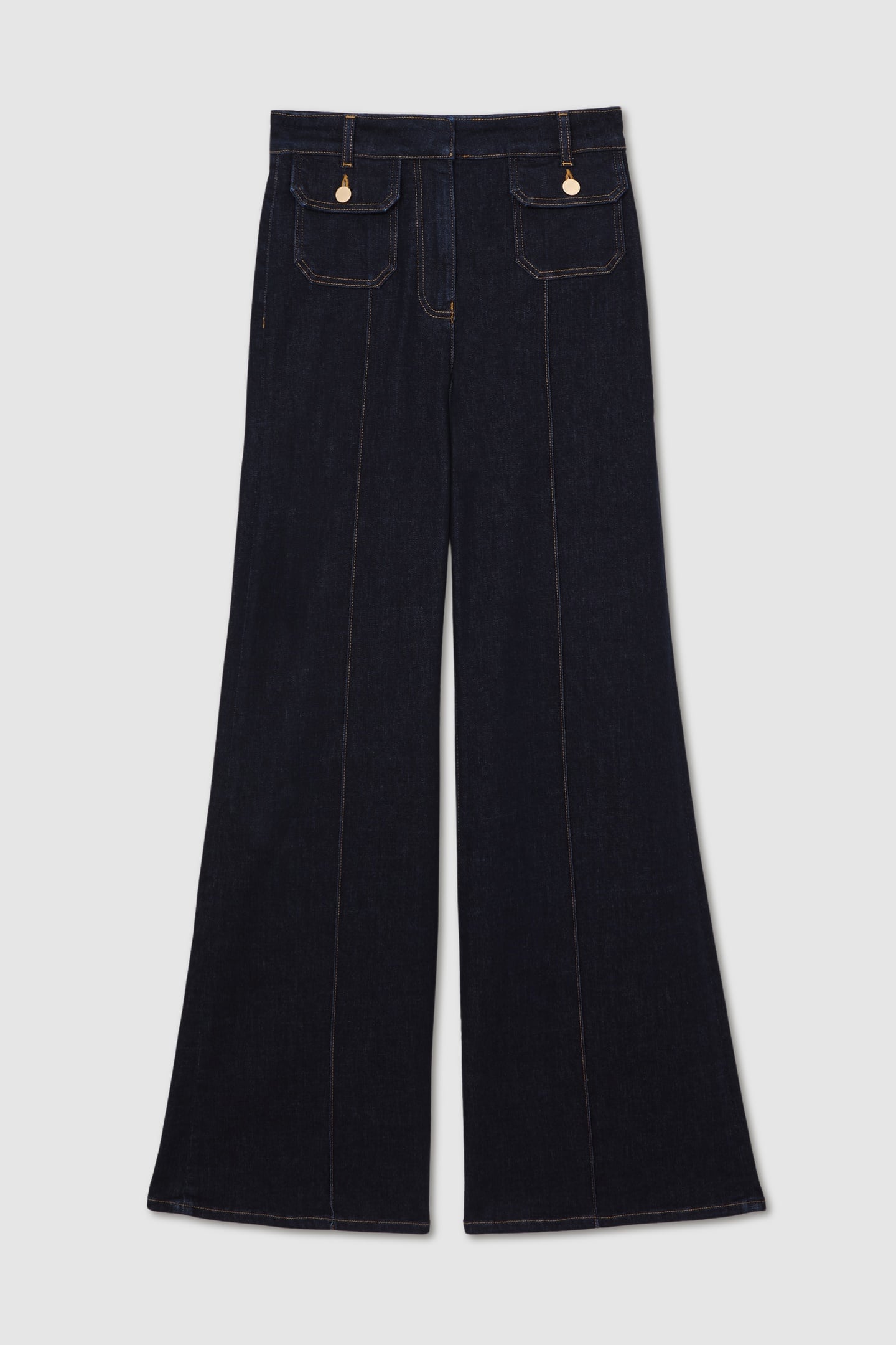 BUTTON DETAIL FLARE JEAN DARK BLUE 5