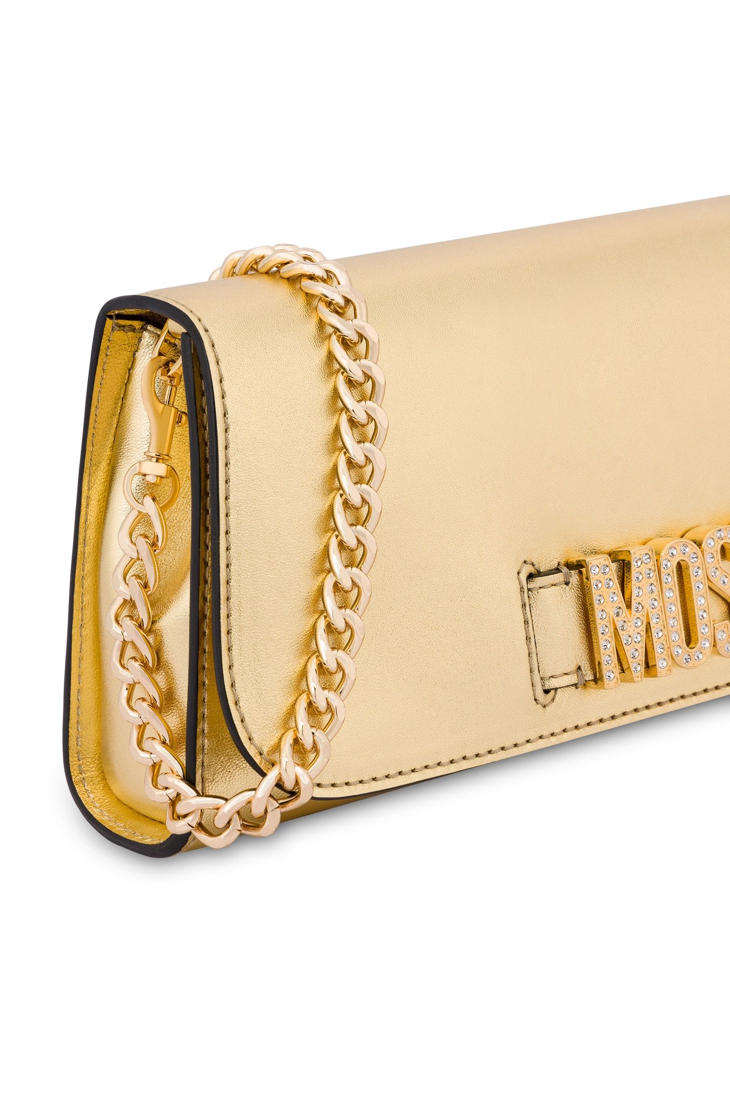 LAMINATED MAXI CLUTCH CRYSTAL LETTERING LOGO GOLD 5
