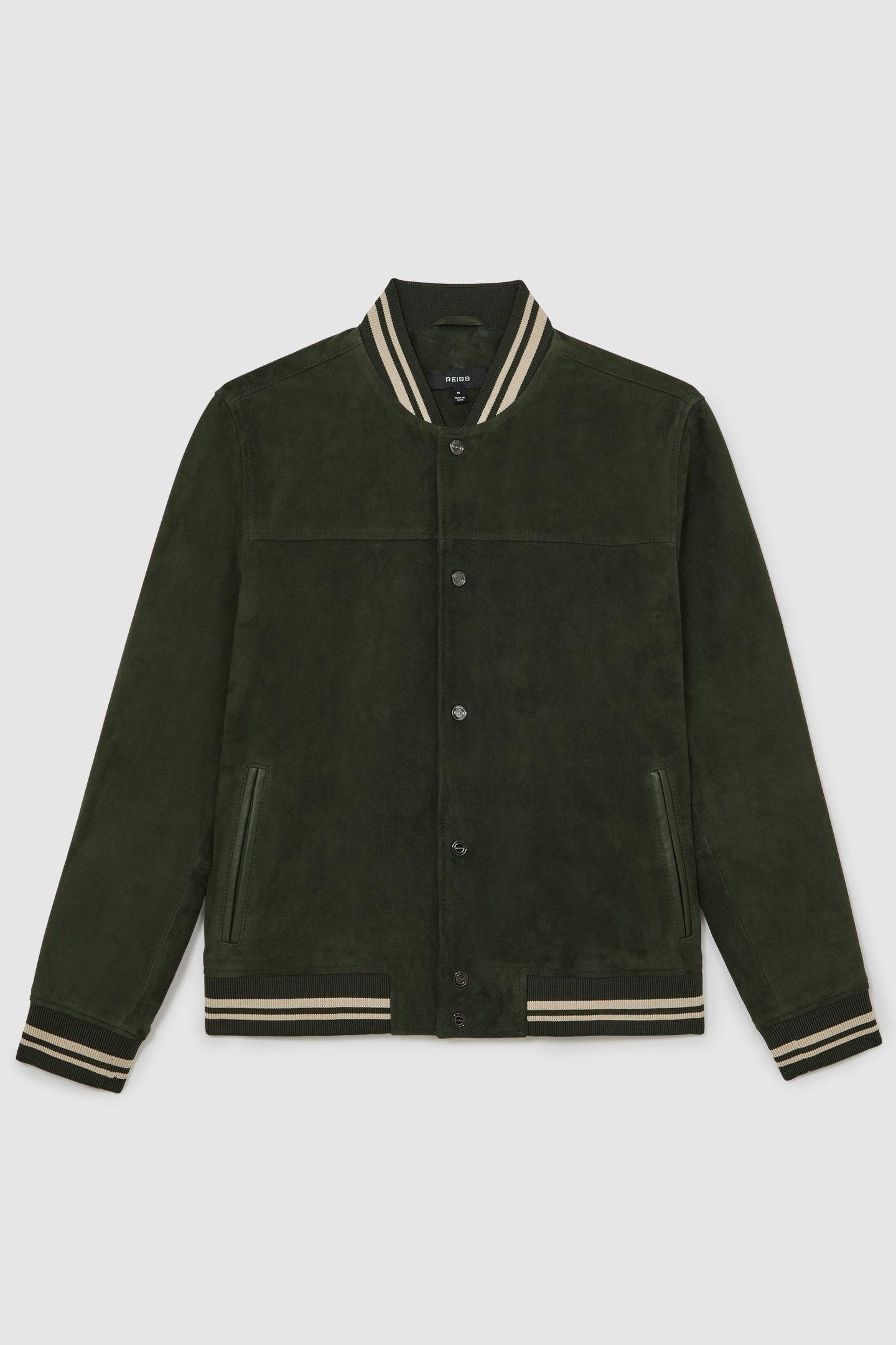 LS SUEDE STRIPE BOMBER JACKET FOREST GREEN 4