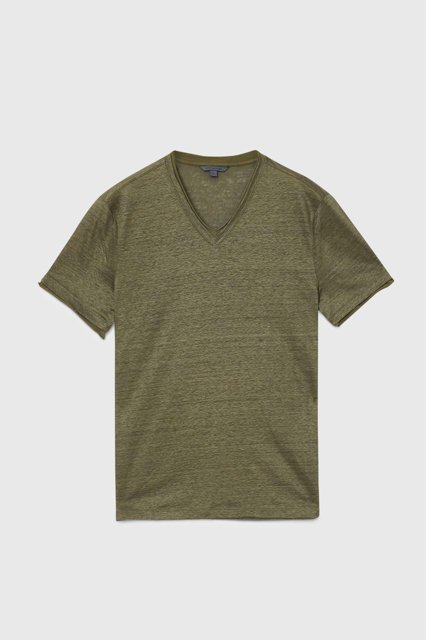 WOOSTER SLIM FIT SS LINENV-NECK MOSS GREEN 2